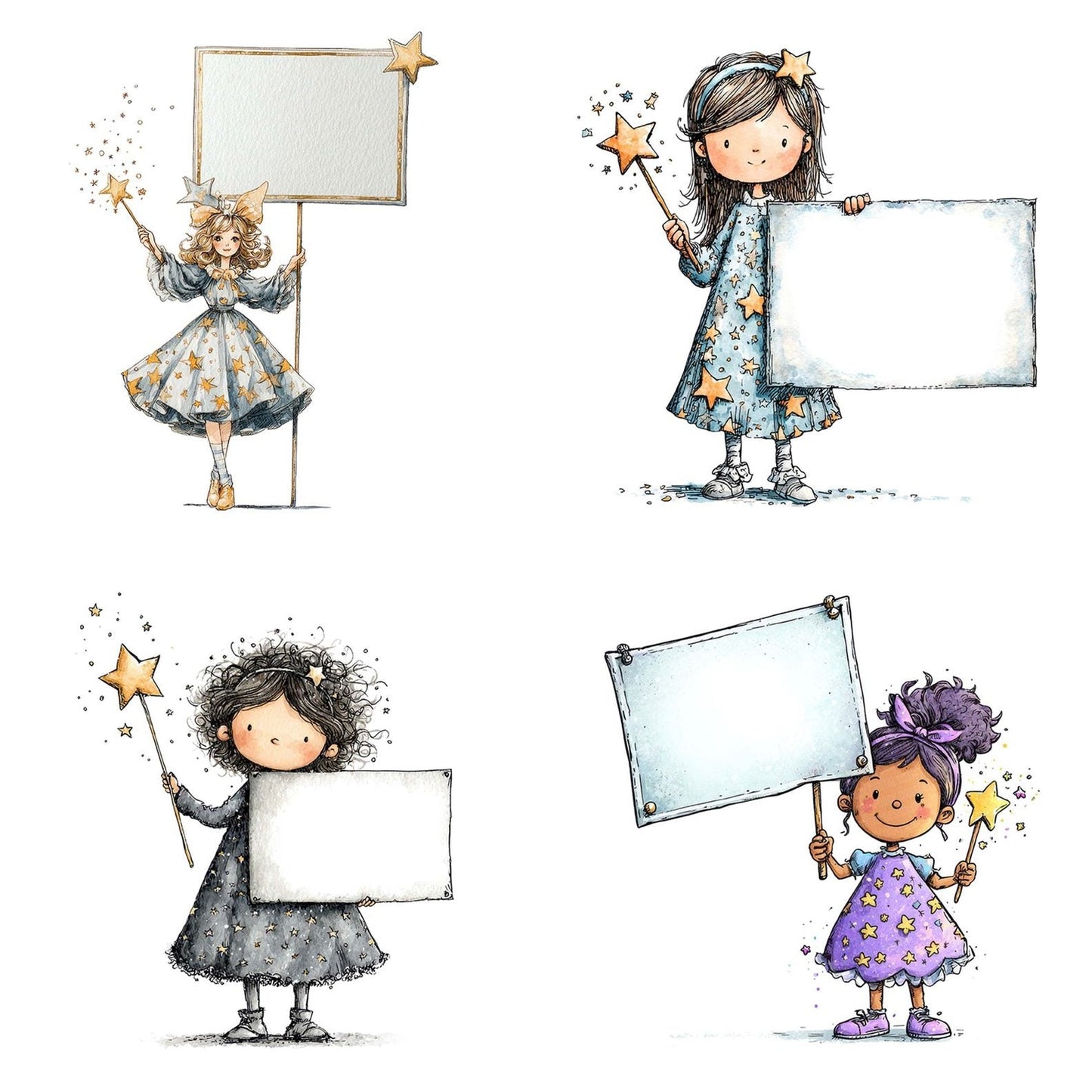 Magical Girl with Banner Clipart Set (DDD005999)