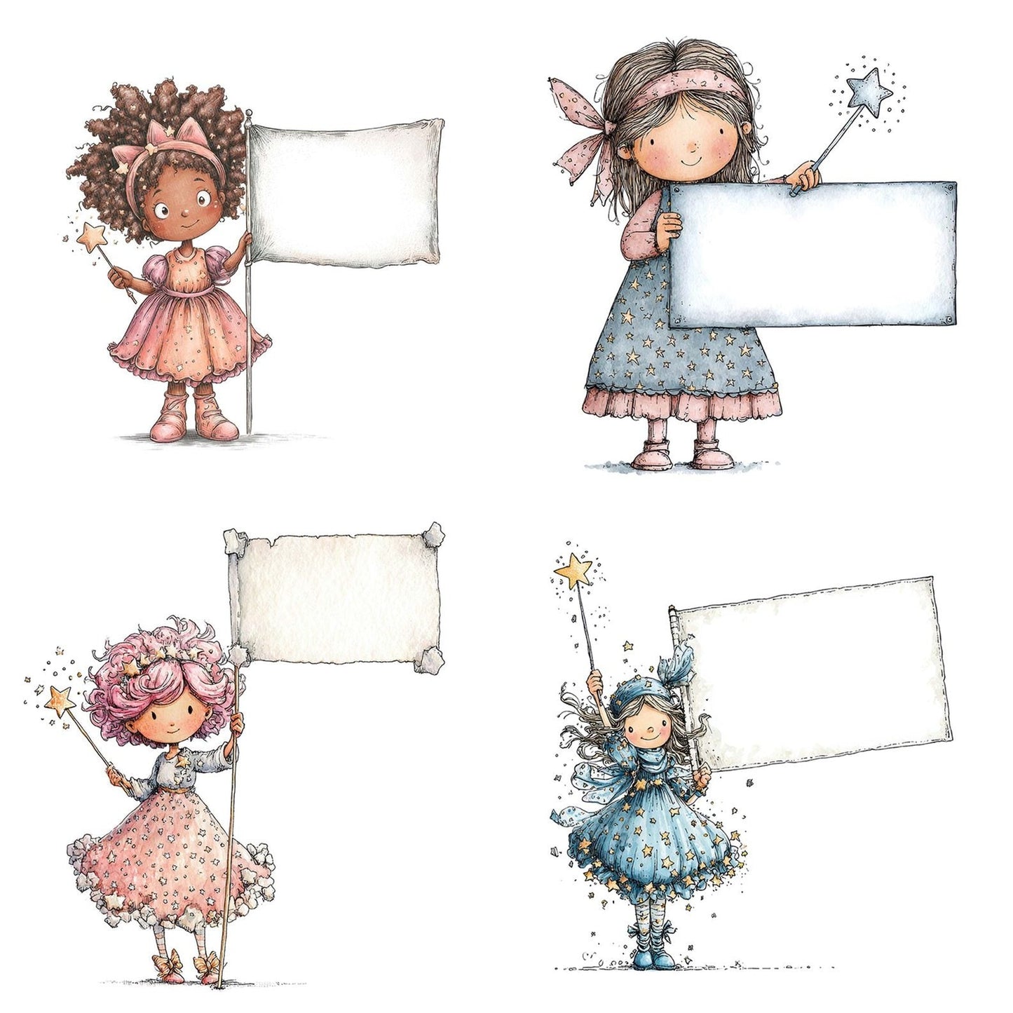 Magical Girl with Banner Clipart Set (DDD005999)