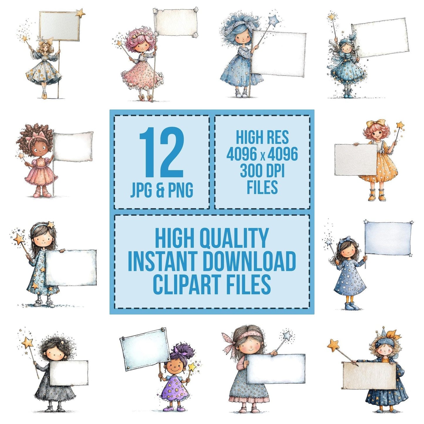 Magical Girl with Banner Clipart Set (DDD005999)