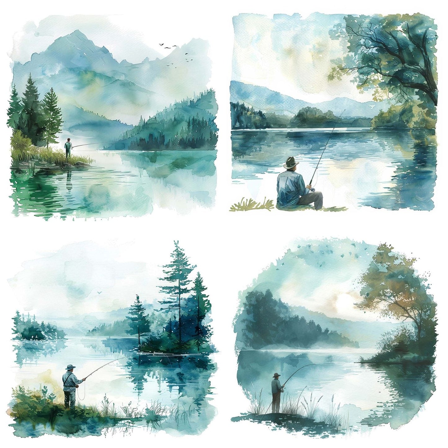 Man Fishing at Serene Lake Clipart Set (DDD006011)