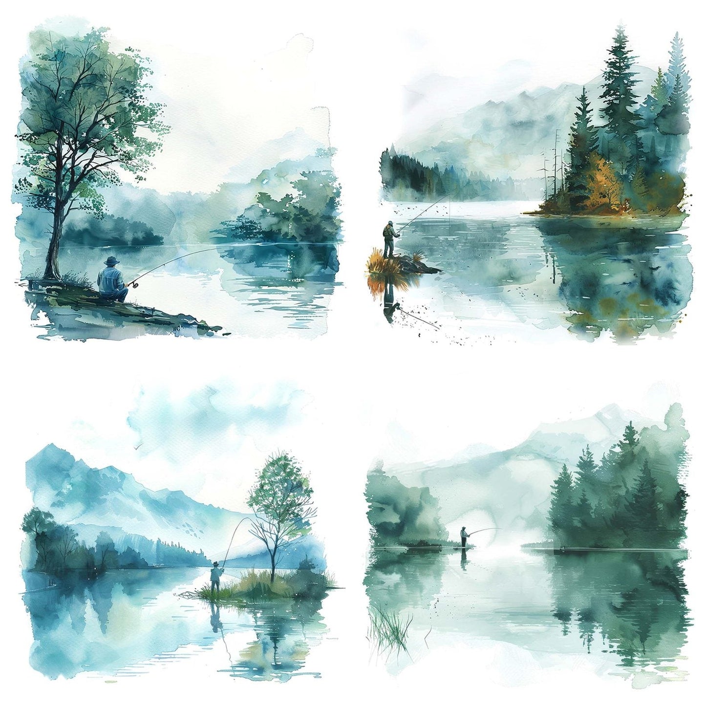 Man Fishing at Serene Lake Clipart Set (DDD006011)