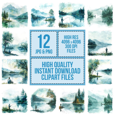 Man Fishing at Serene Lake Clipart Set (DDD006011)