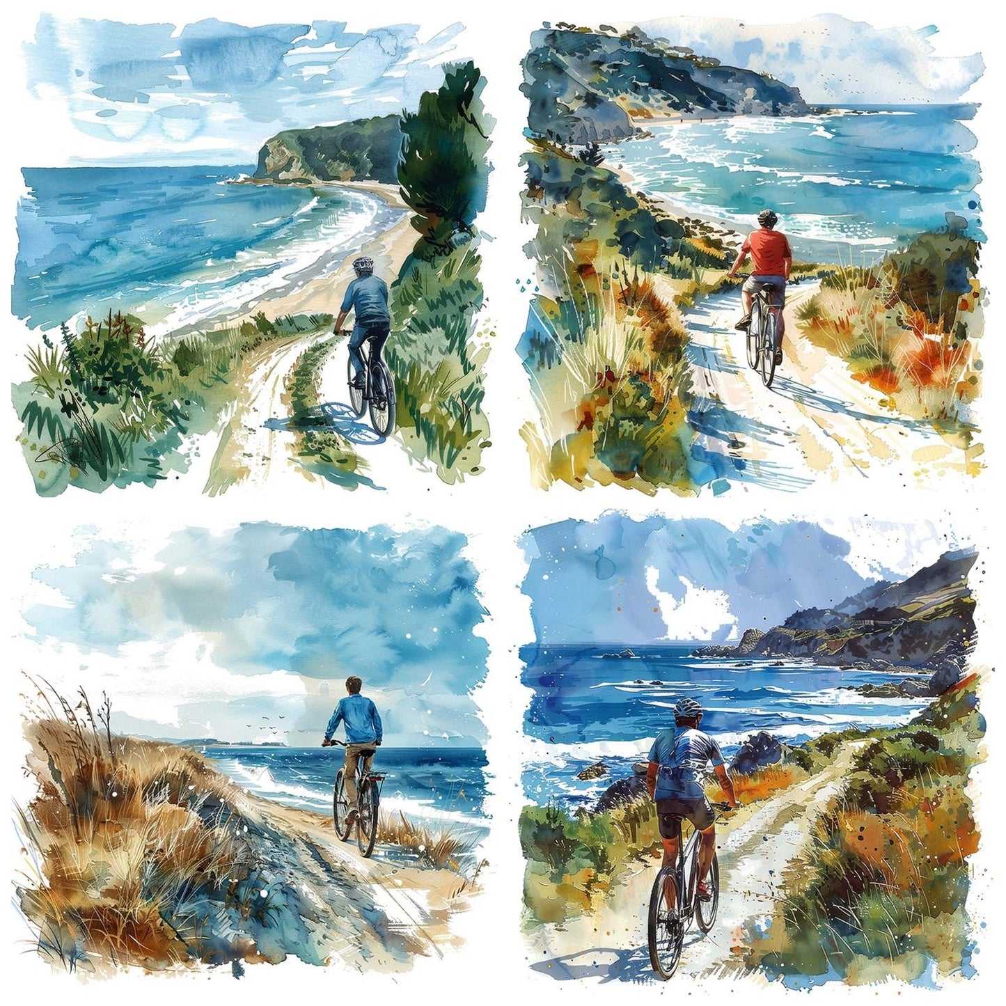Man Riding Bicycle Coastal Path Clipart Set (DDD006013)