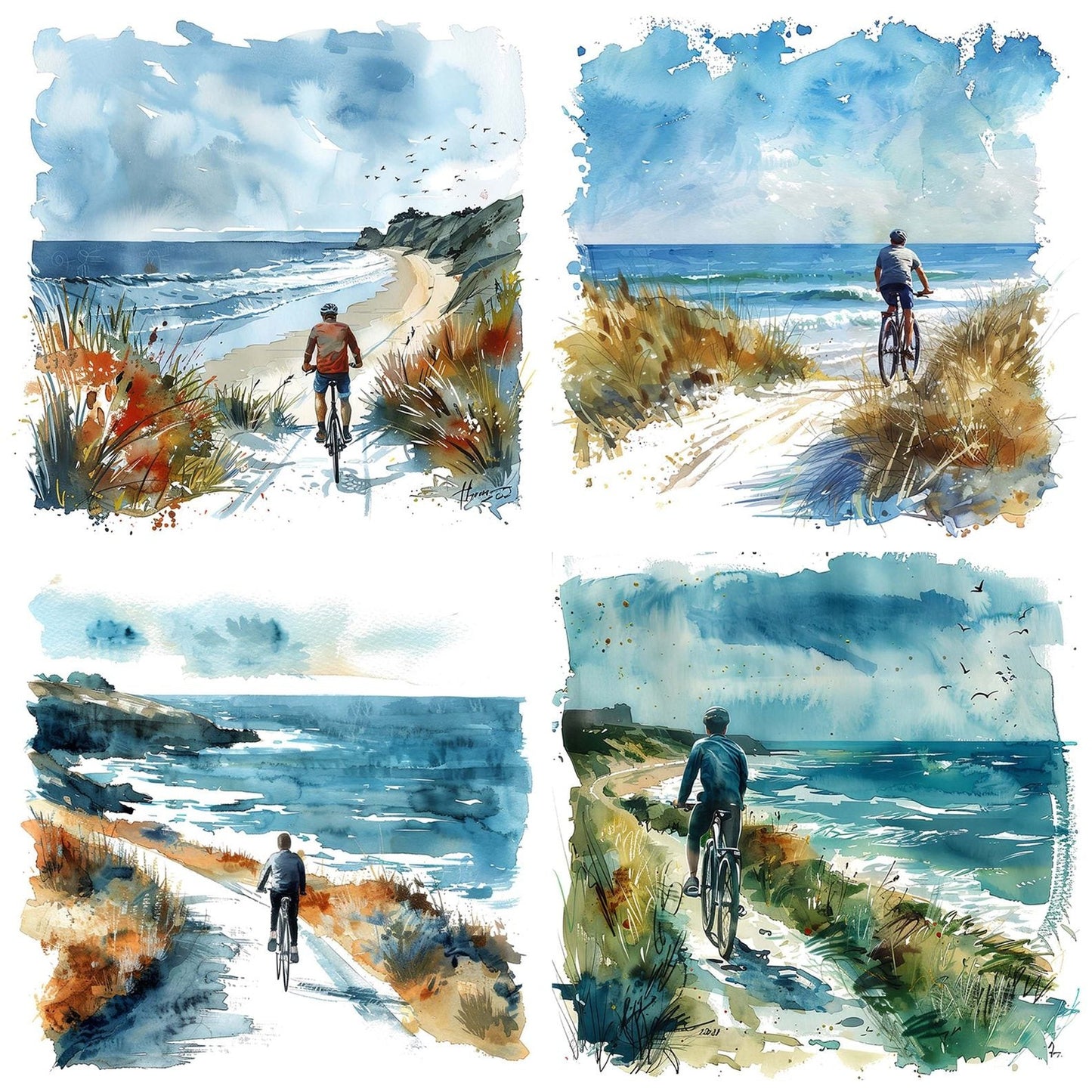 Man Riding Bicycle Coastal Path Clipart Set (DDD006013)