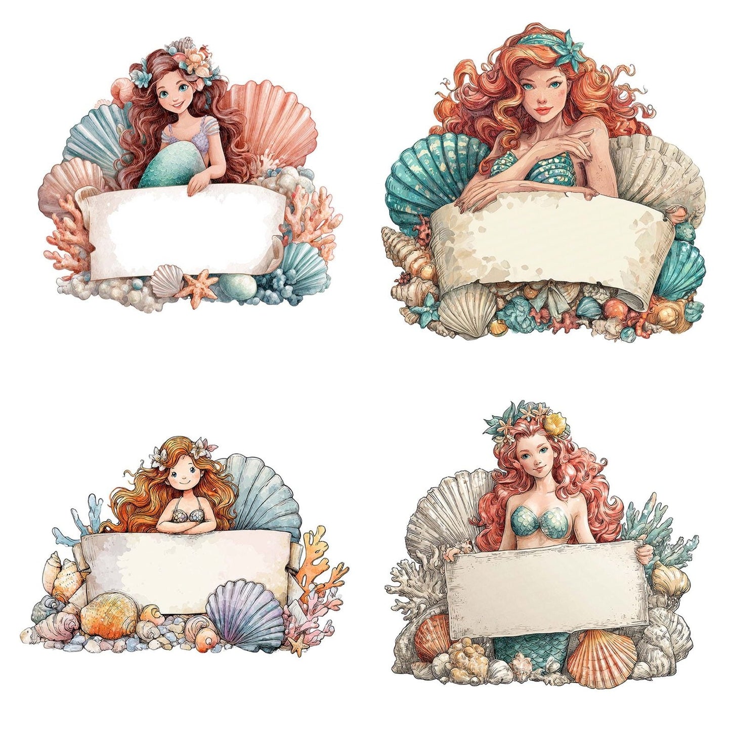Mermaid with Banner Clipart Set (DDD006043)