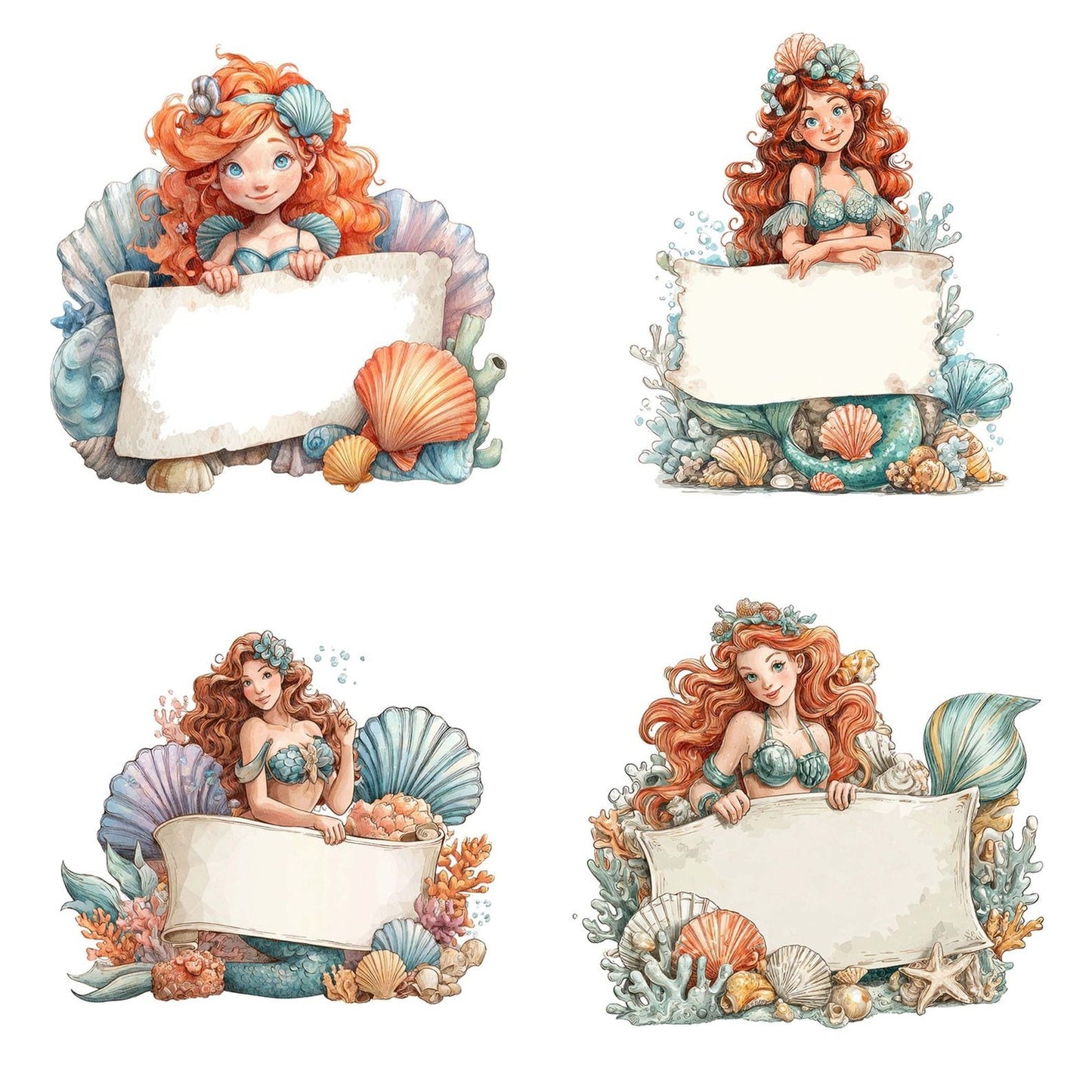 Mermaid with Banner Clipart Set (DDD006043)