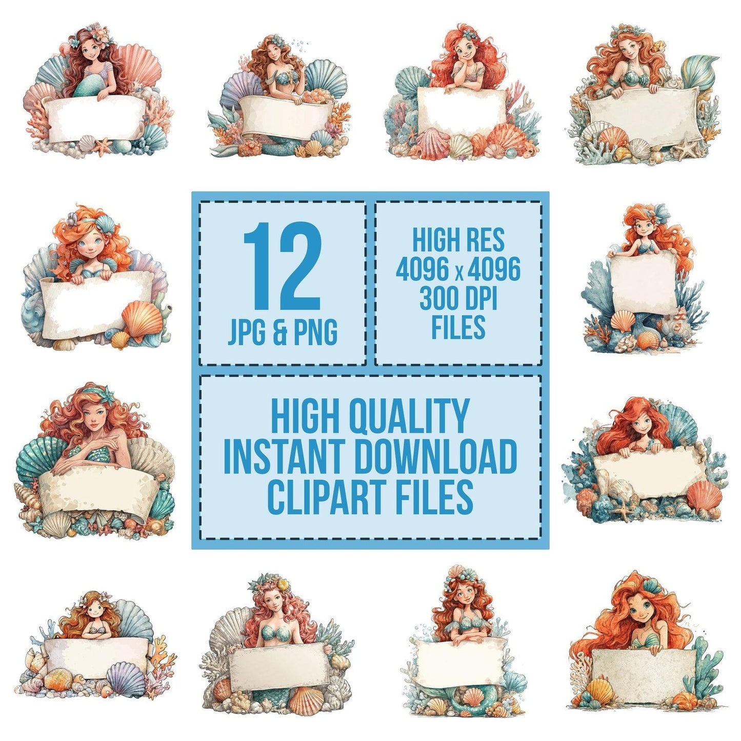 Mermaid with Banner Clipart Set (DDD006043)