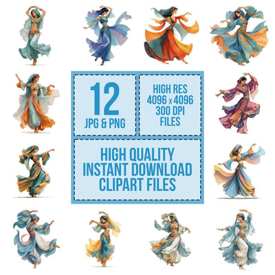 Middle Eastern Dancer clipart set cover showing the designs and file details