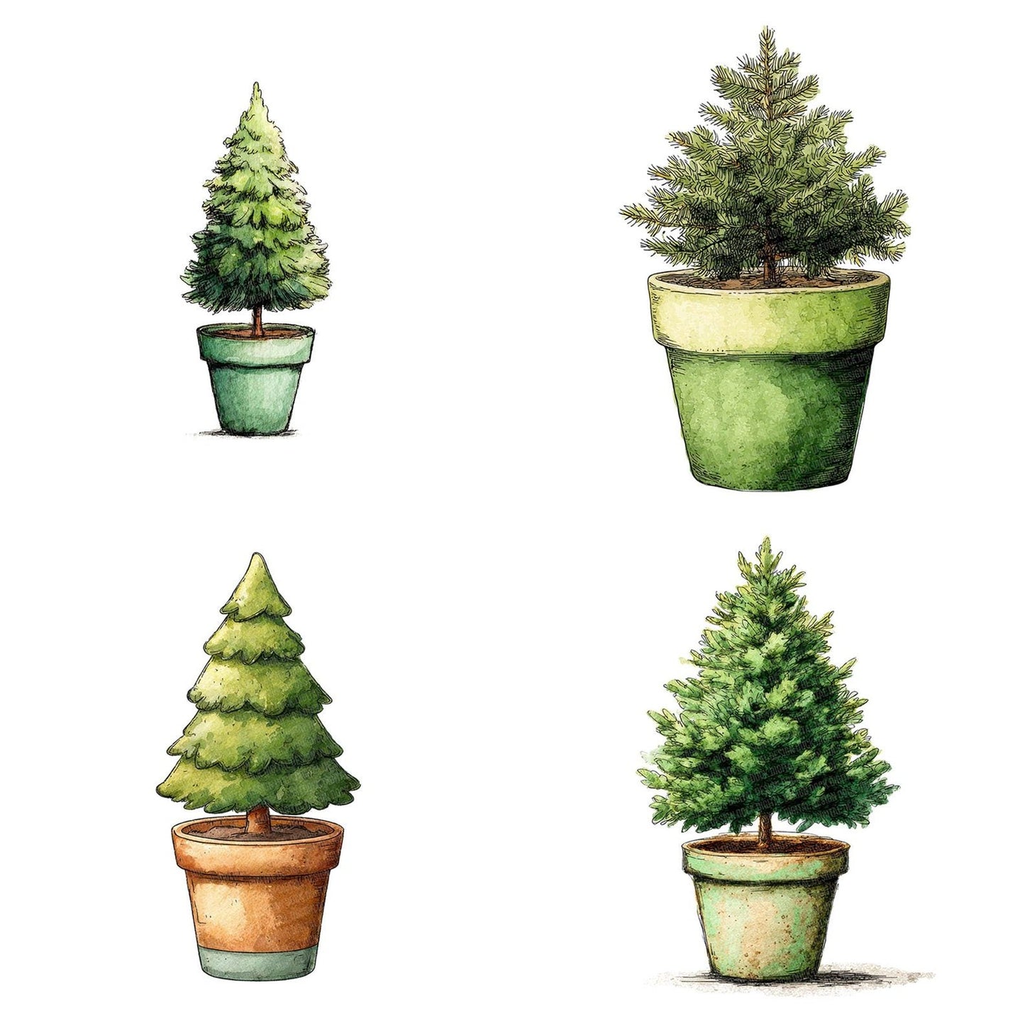 Mini Christmas Tree Pot Clipart Set (DDD006050)