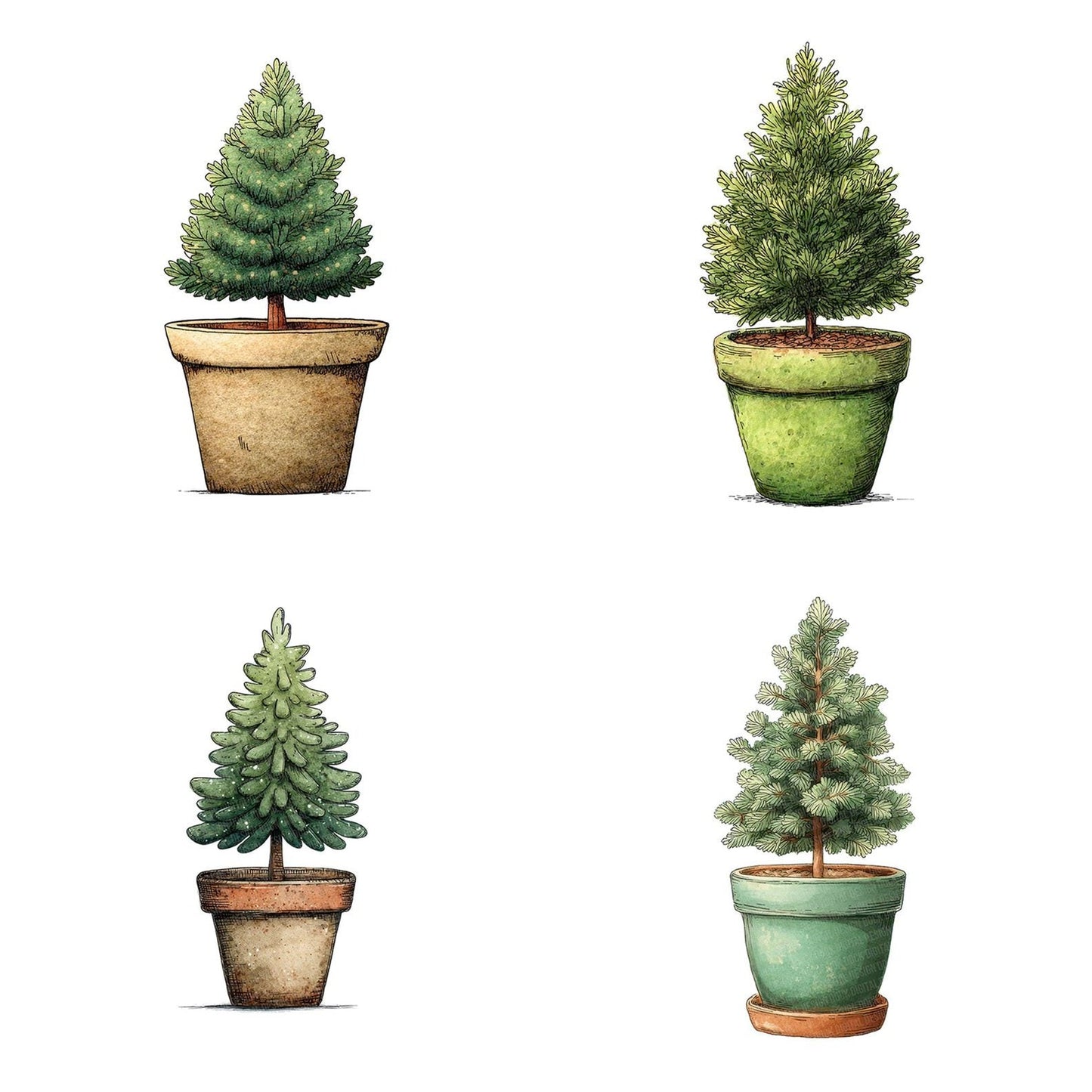 Mini Christmas Tree Pot Clipart Set (DDD006050)