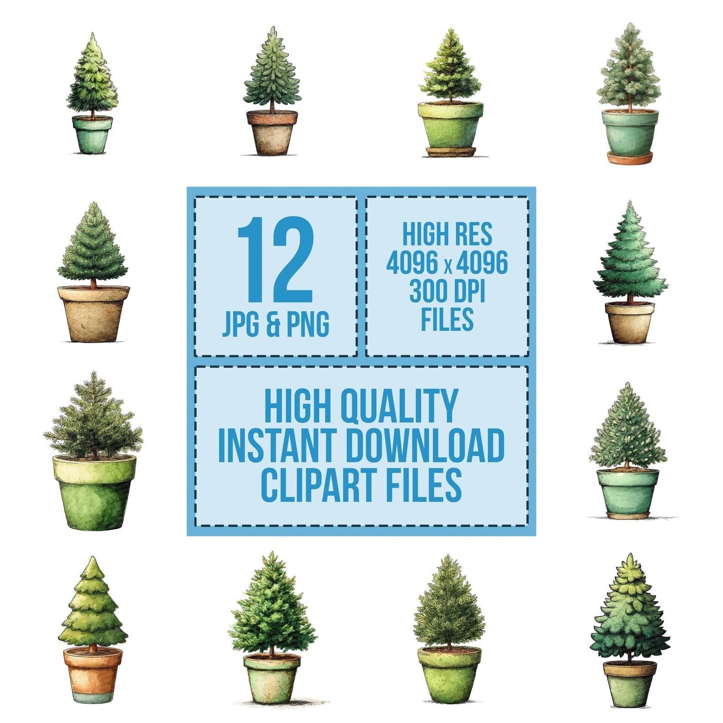 Mini Christmas Tree Pot Clipart Set (DDD006050)