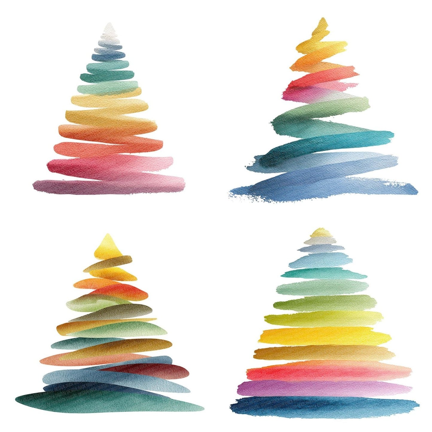Minimal Brushstroke Rainbow Christmas Tree Clipart Set (DDD006058)