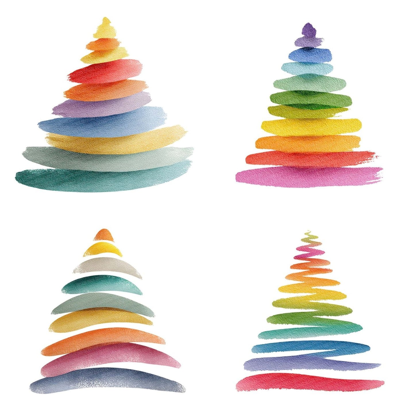 Minimal Brushstroke Rainbow Christmas Tree Clipart Set (DDD006058)