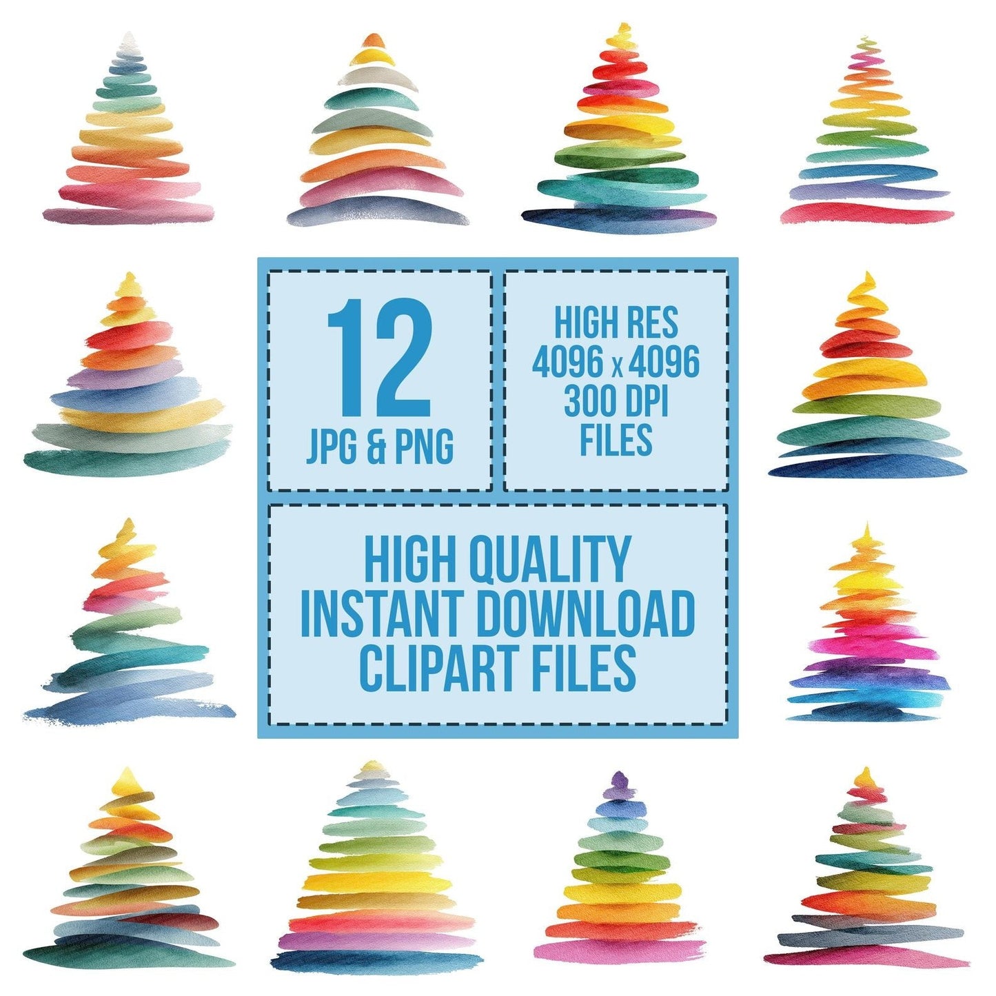 Minimal Brushstroke Rainbow Christmas Tree Clipart Set (DDD006058)