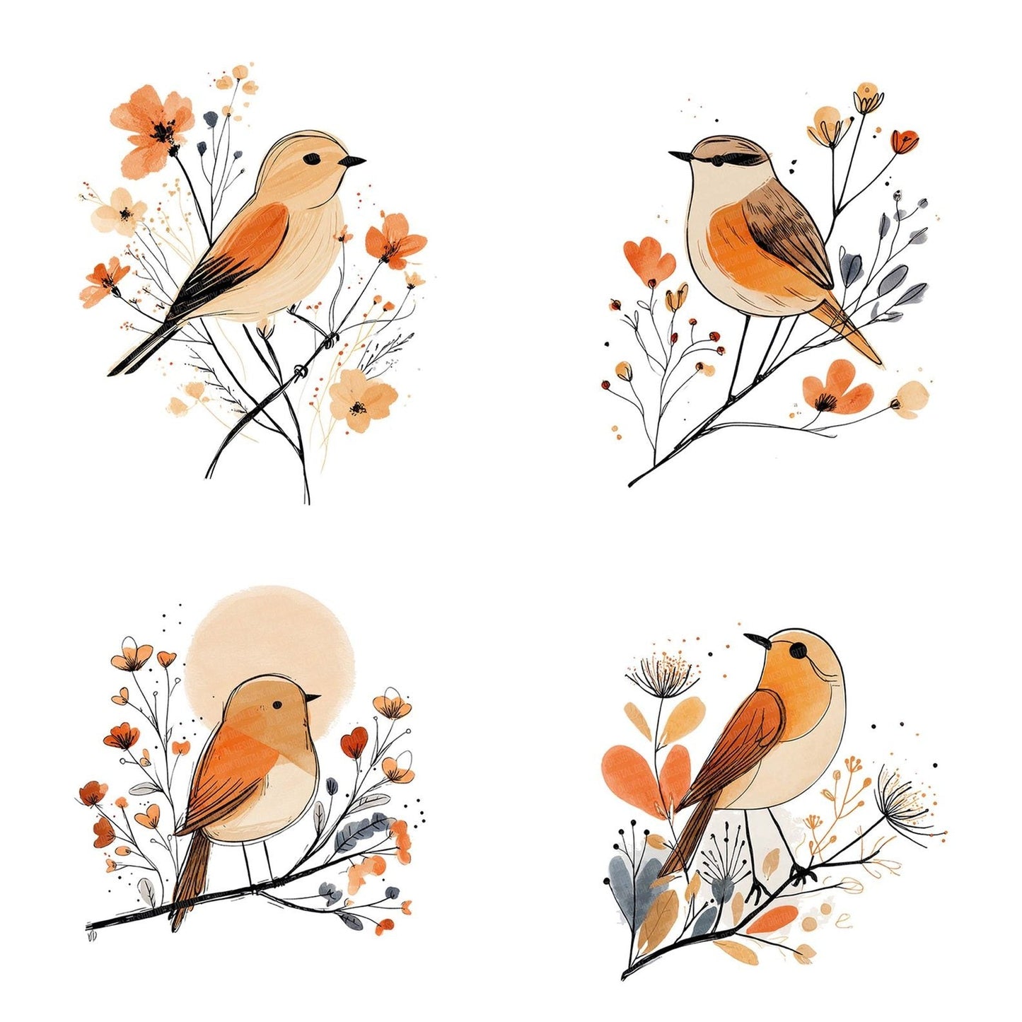 Minimal Floral Bird Clipart Set (DDD006059)