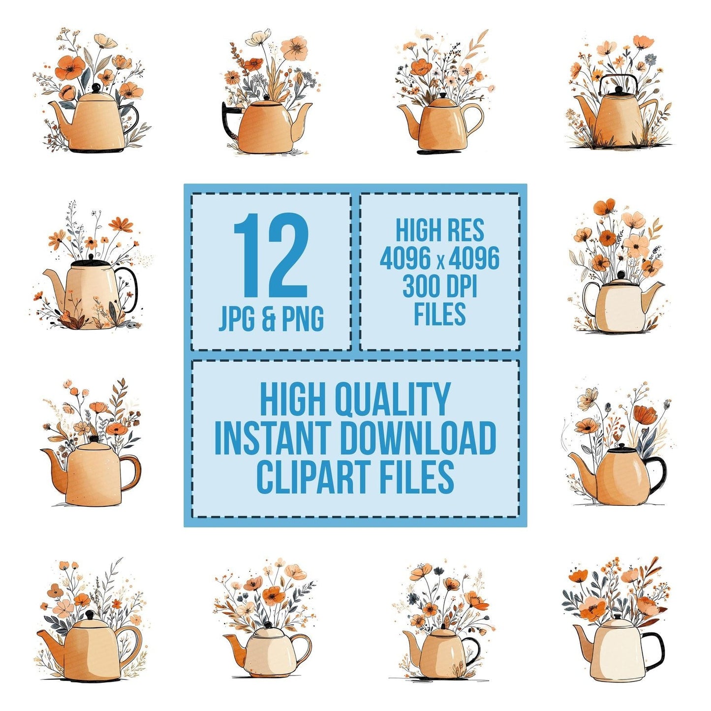 Minimal Floral Teapot Clipart Set (DDD006063)