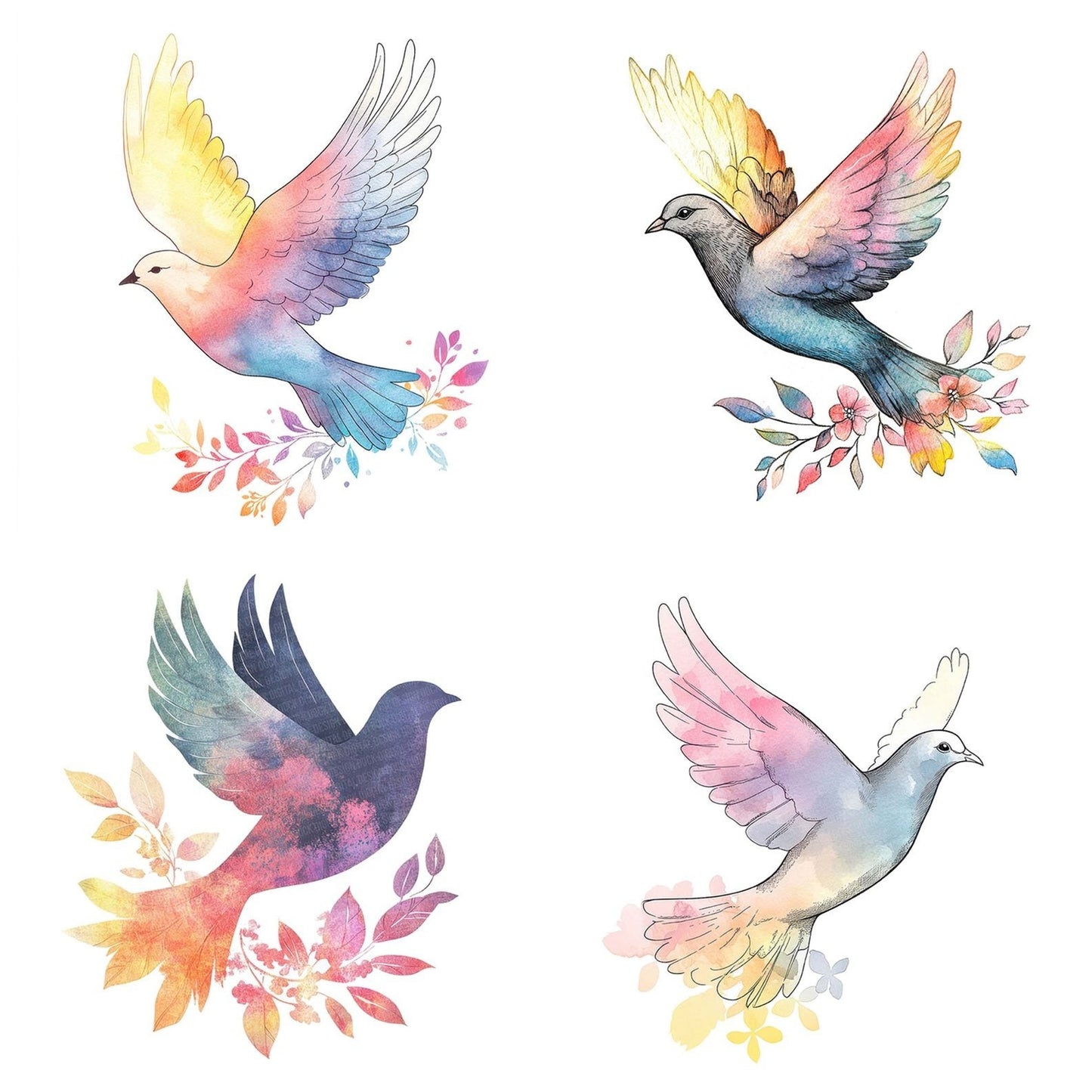 Minimalist Dove with Florals Clipart Set (DDD006070)