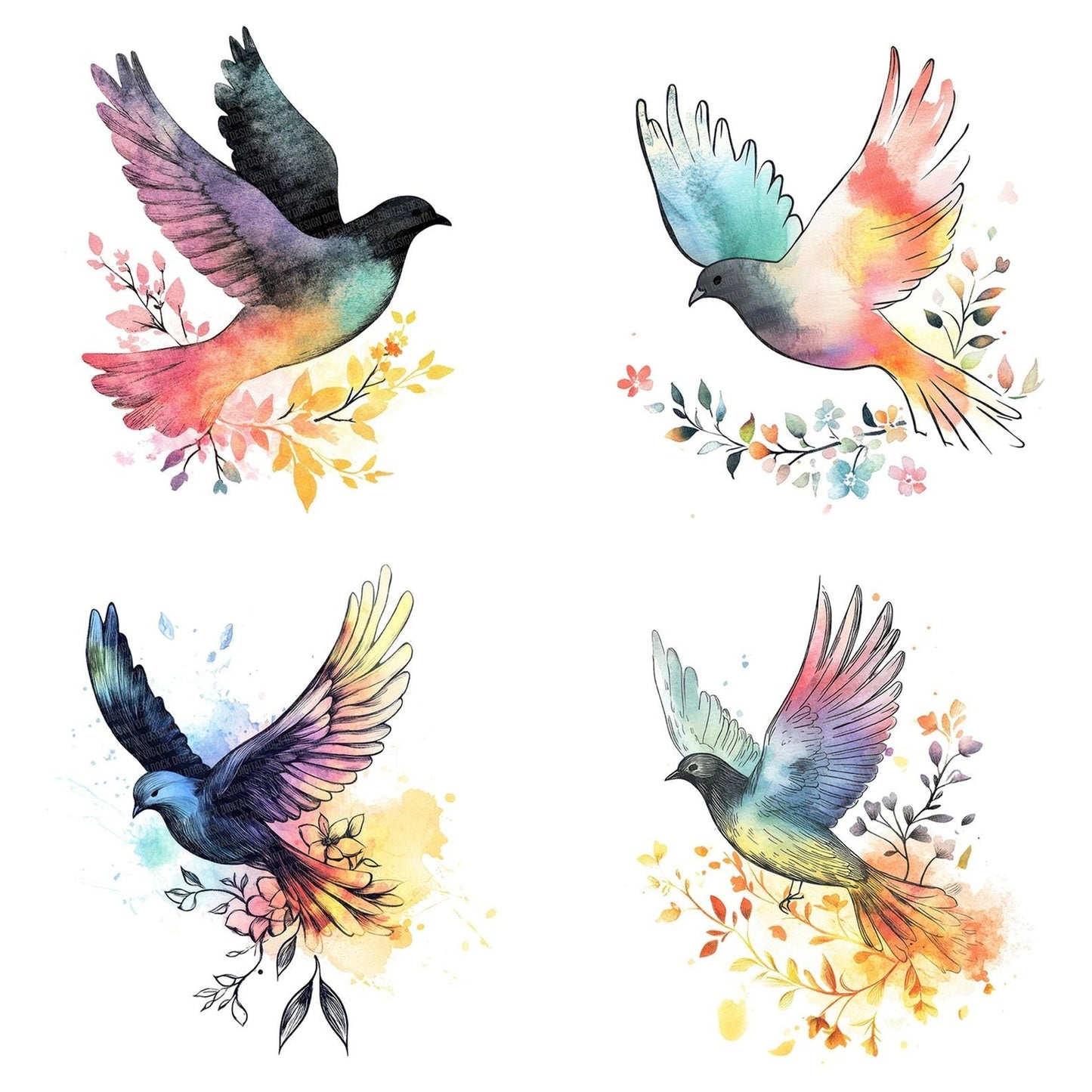 Minimalist Dove with Florals Clipart Set (DDD006070)