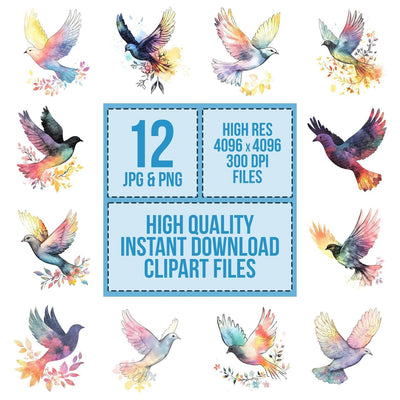 Minimalist Dove with Florals Clipart Set (DDD006070)