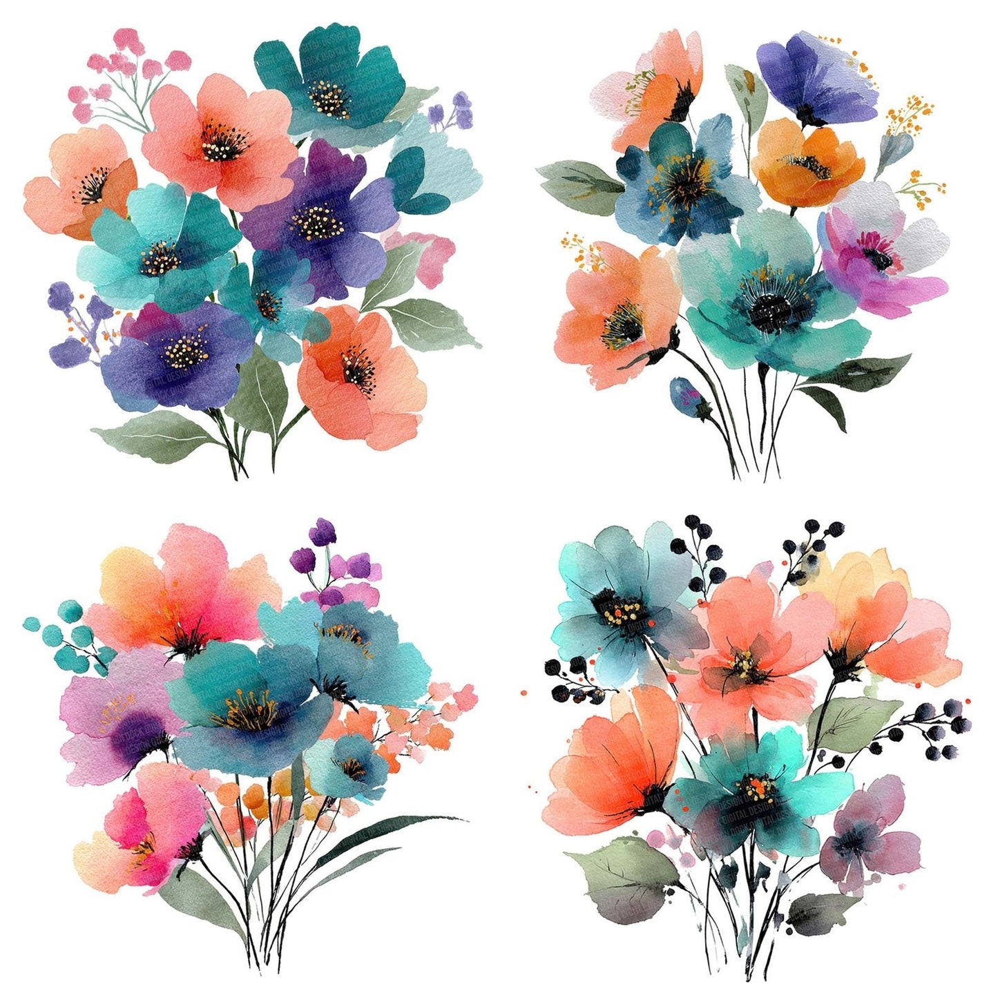 Modern Abstract Wildflower Bouquet Clipart Set (DDD006080)