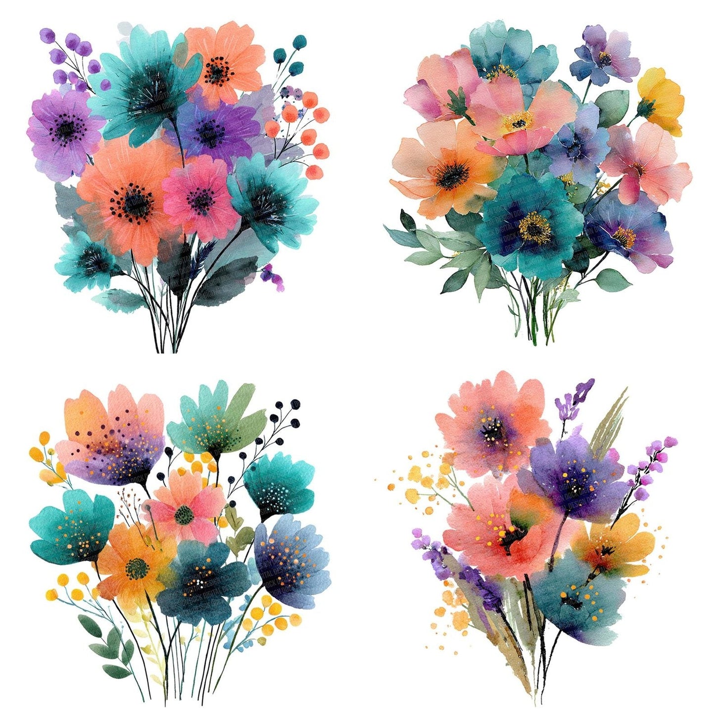 Modern Abstract Wildflower Bouquet Clipart Set (DDD006080)