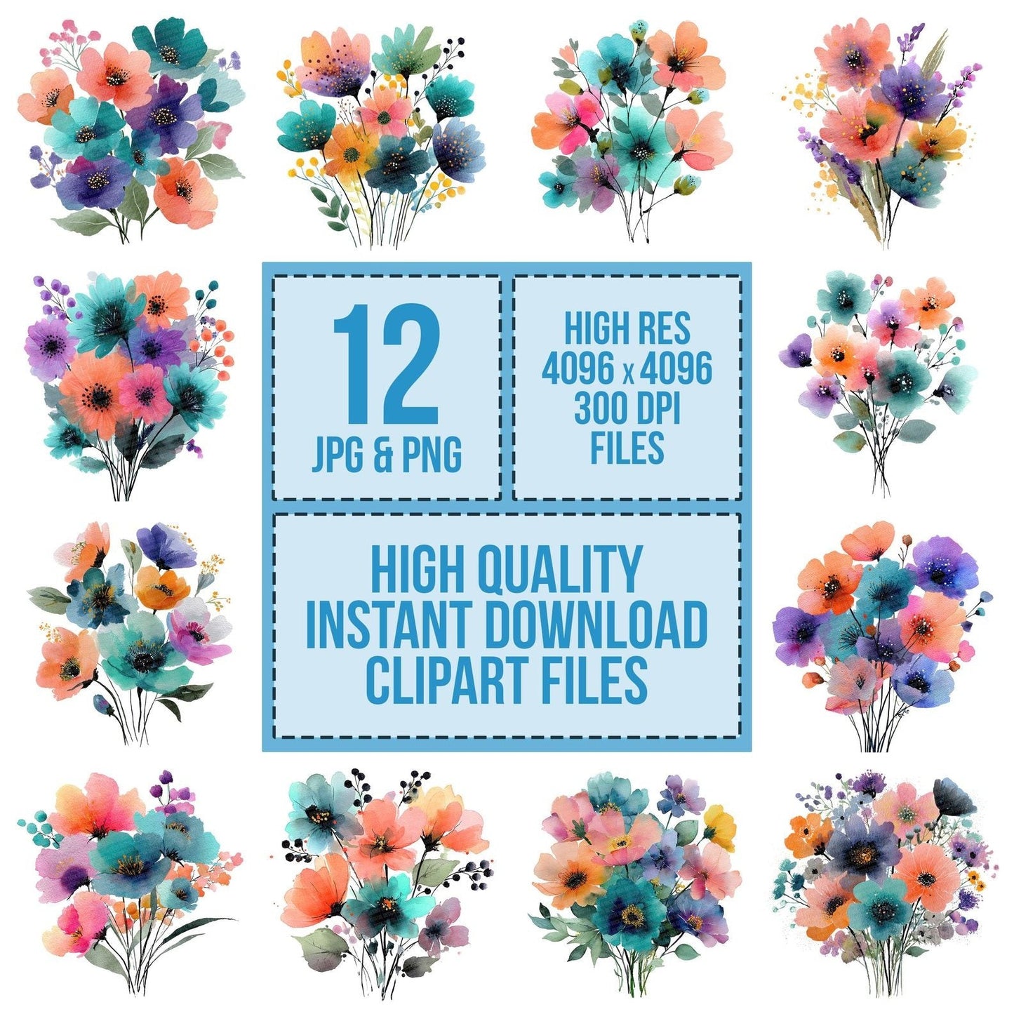 Modern Abstract Wildflower Bouquet Clipart Set (DDD006080)