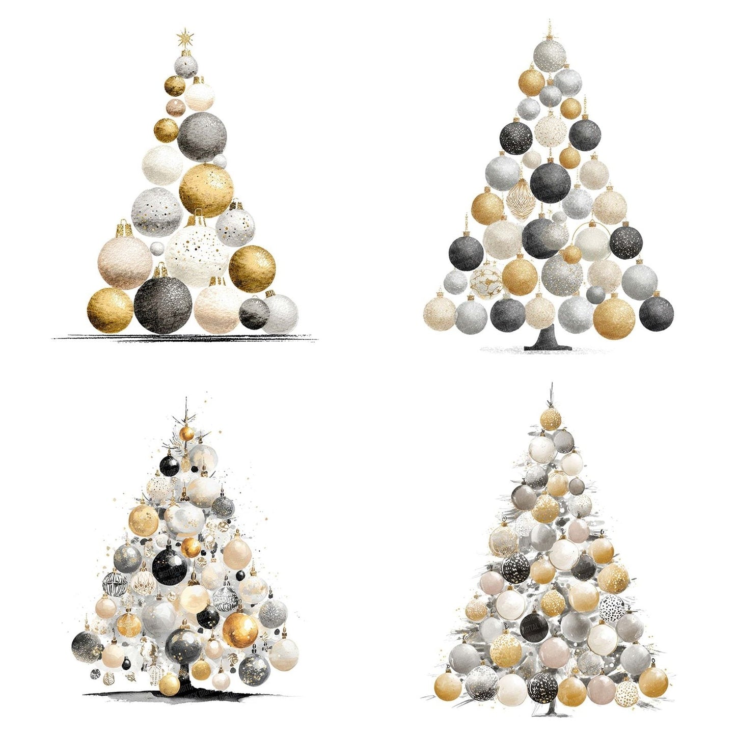 Modern Metallic Christmas Tree Clipart Set (DDD006083)