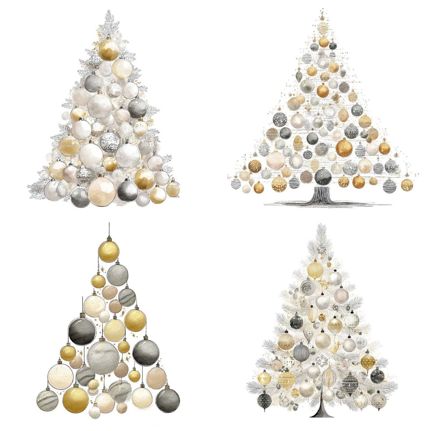 Modern Metallic Christmas Tree Clipart Set (DDD006083)