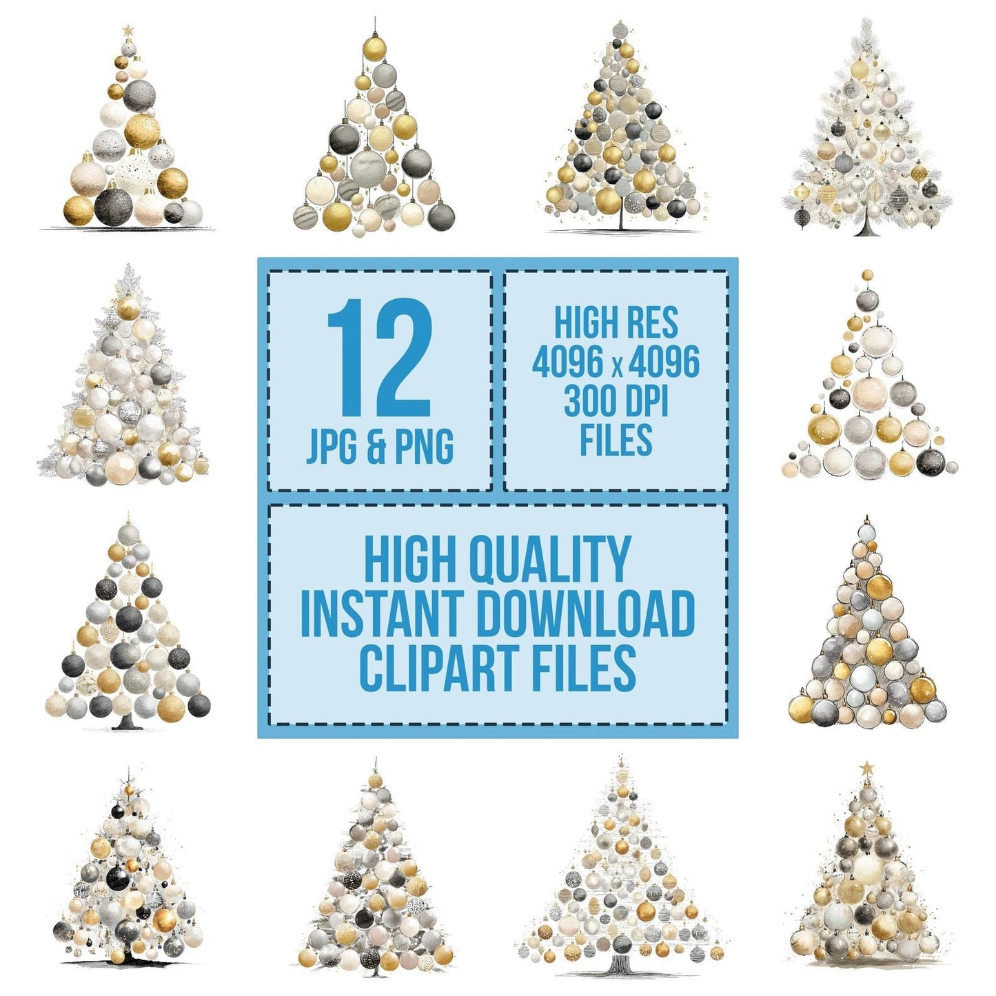 Modern Metallic Christmas Tree Clipart Set (DDD006083)