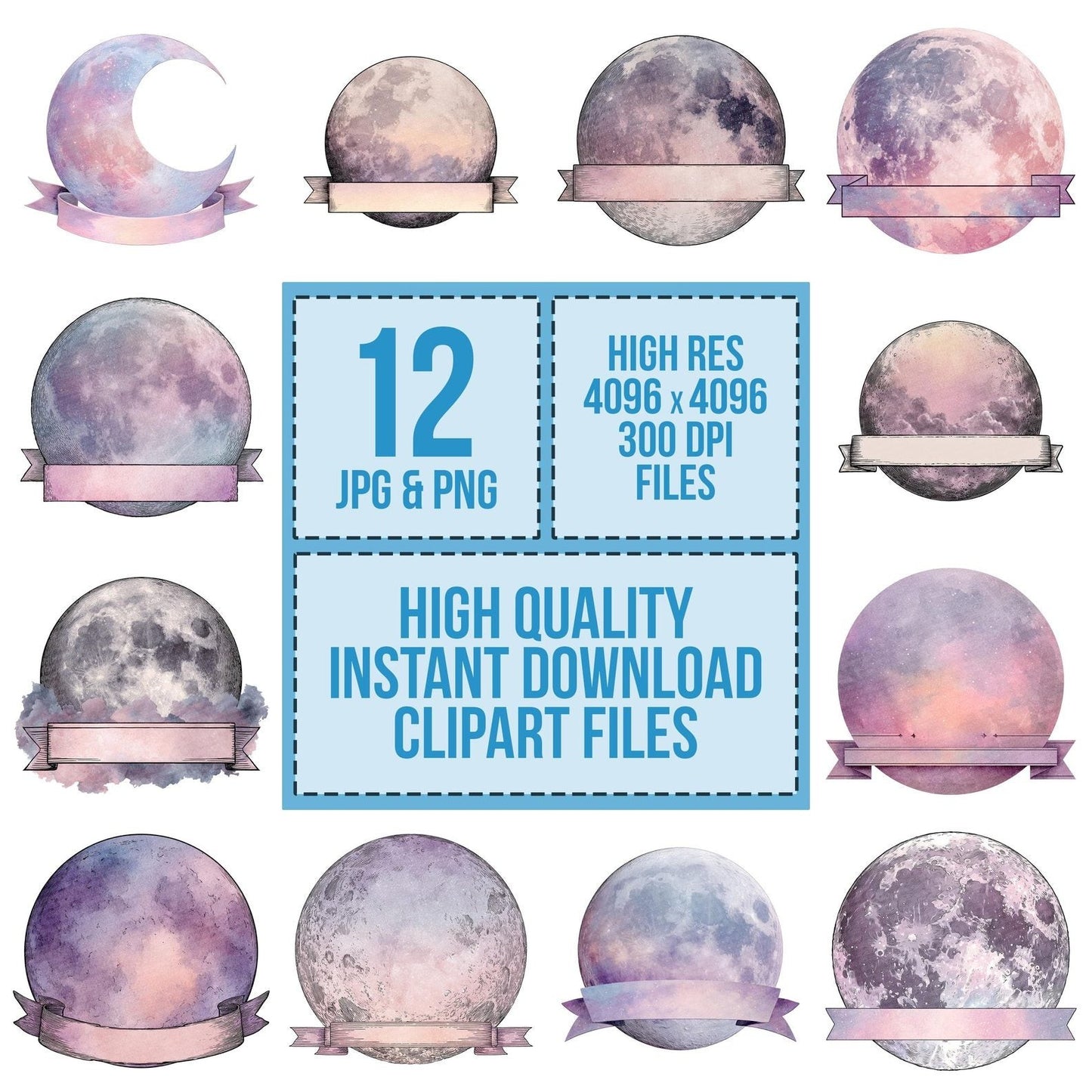 Moon Banner Clipart Set (DDD006087)