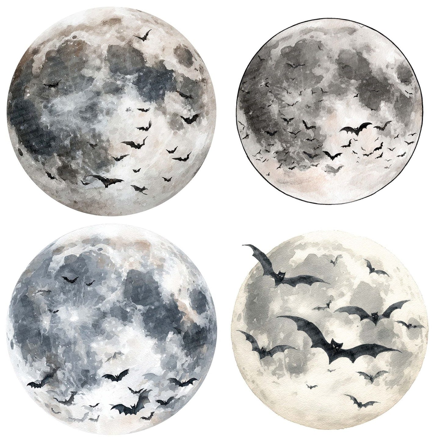 Moon Bat Silhouette Clipart Set (DDD006088)