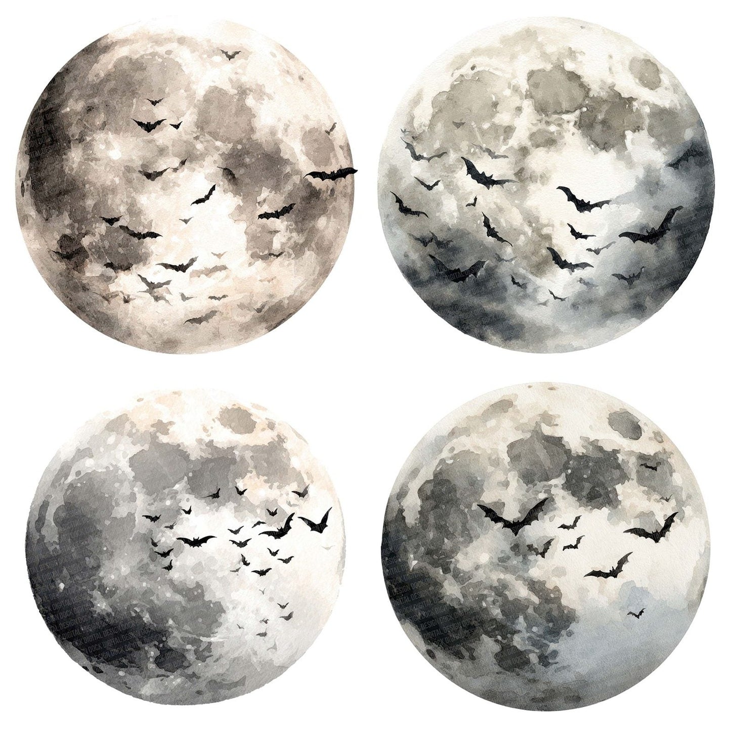 Moon Bat Silhouette Clipart Set (DDD006088)