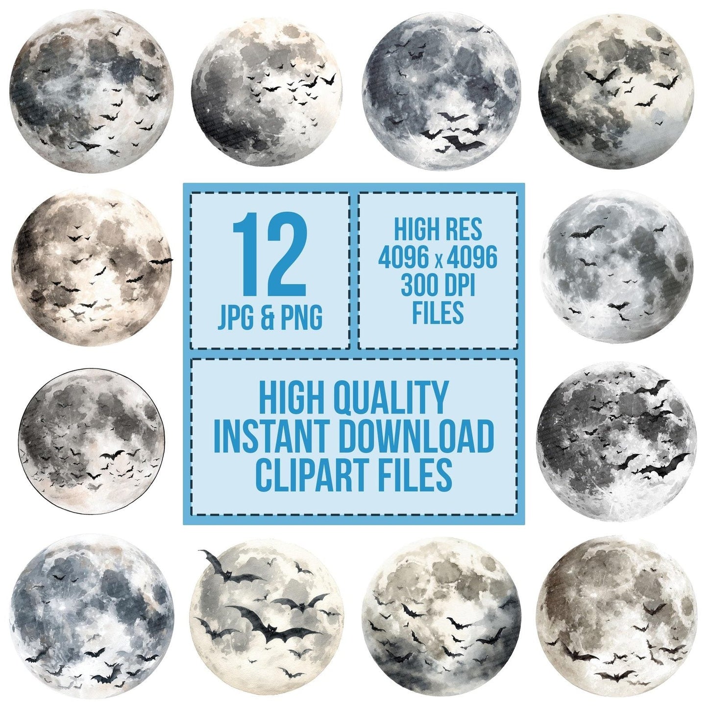 Moon Bat Silhouette Clipart Set (DDD006088)