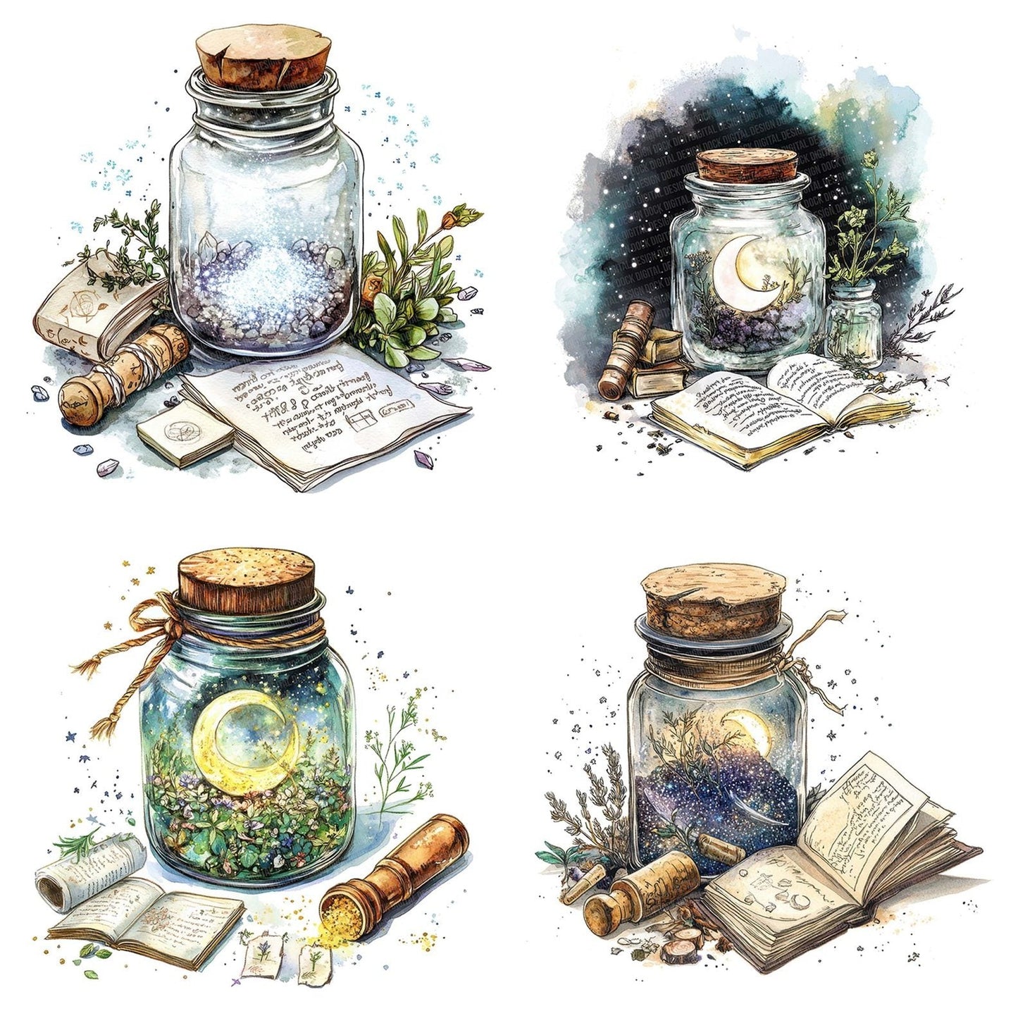 Moon Dust Spell Jar Clipart Set (DDD006089)