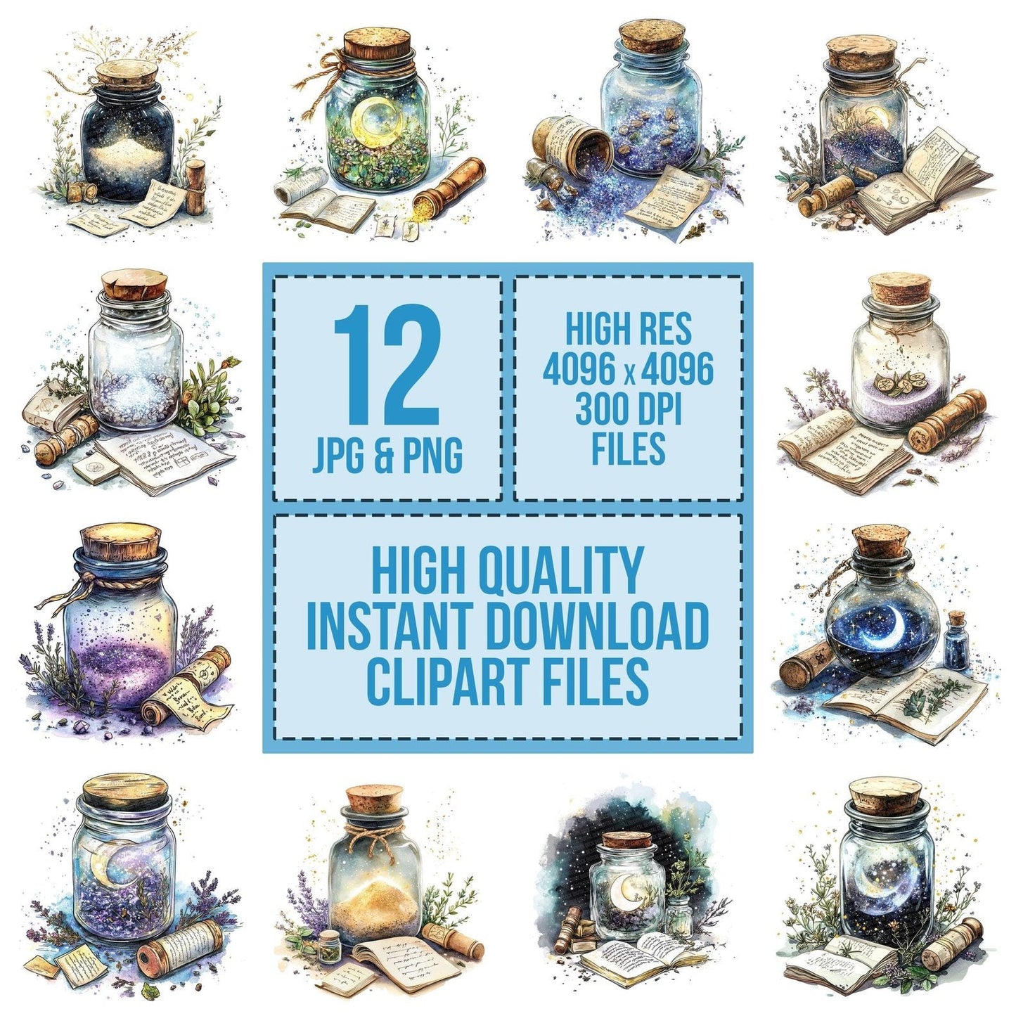 Moon Dust Spell Jar Clipart Set (DDD006089)