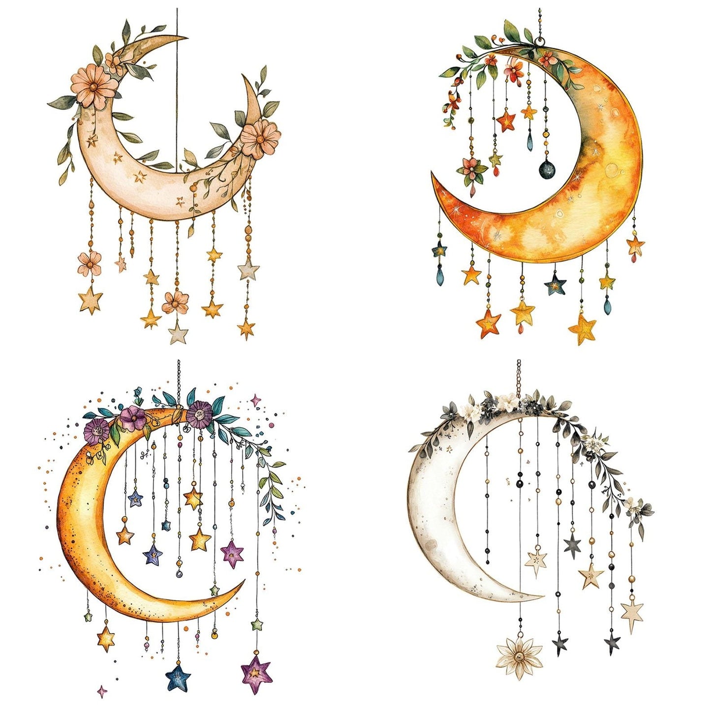 Moon Mobile with Florals Clipart Set (DDD006093)