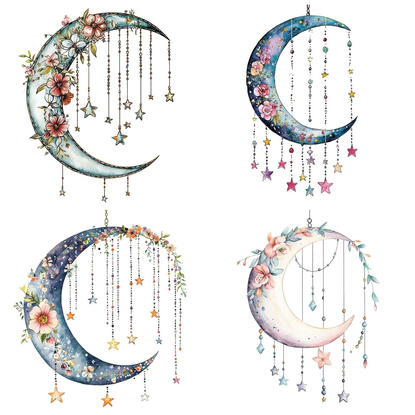 Moon Mobile with Florals Clipart Set (DDD006093)