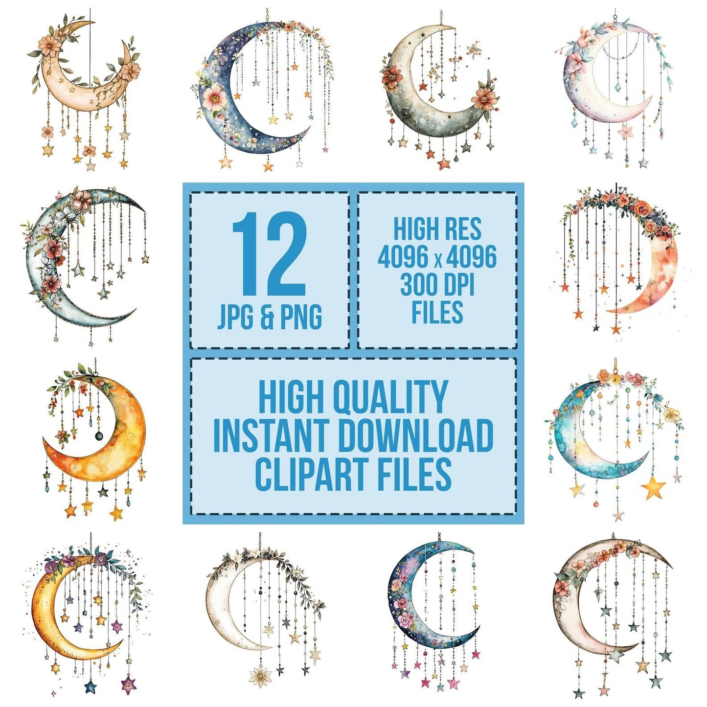 Moon Mobile with Florals Clipart Set (DDD006093)