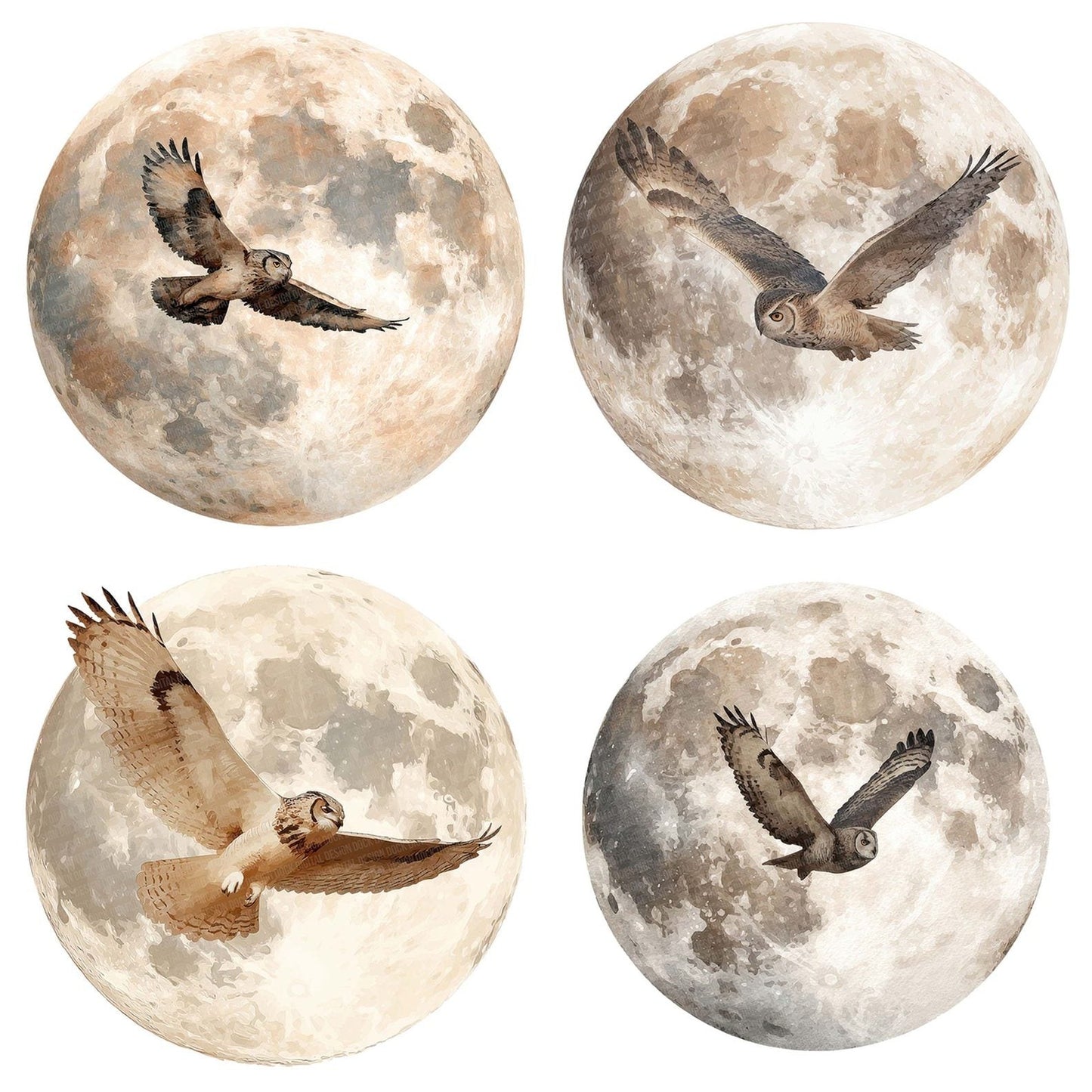 Moon Owl Silhouette Clipart Set (DDD006094)