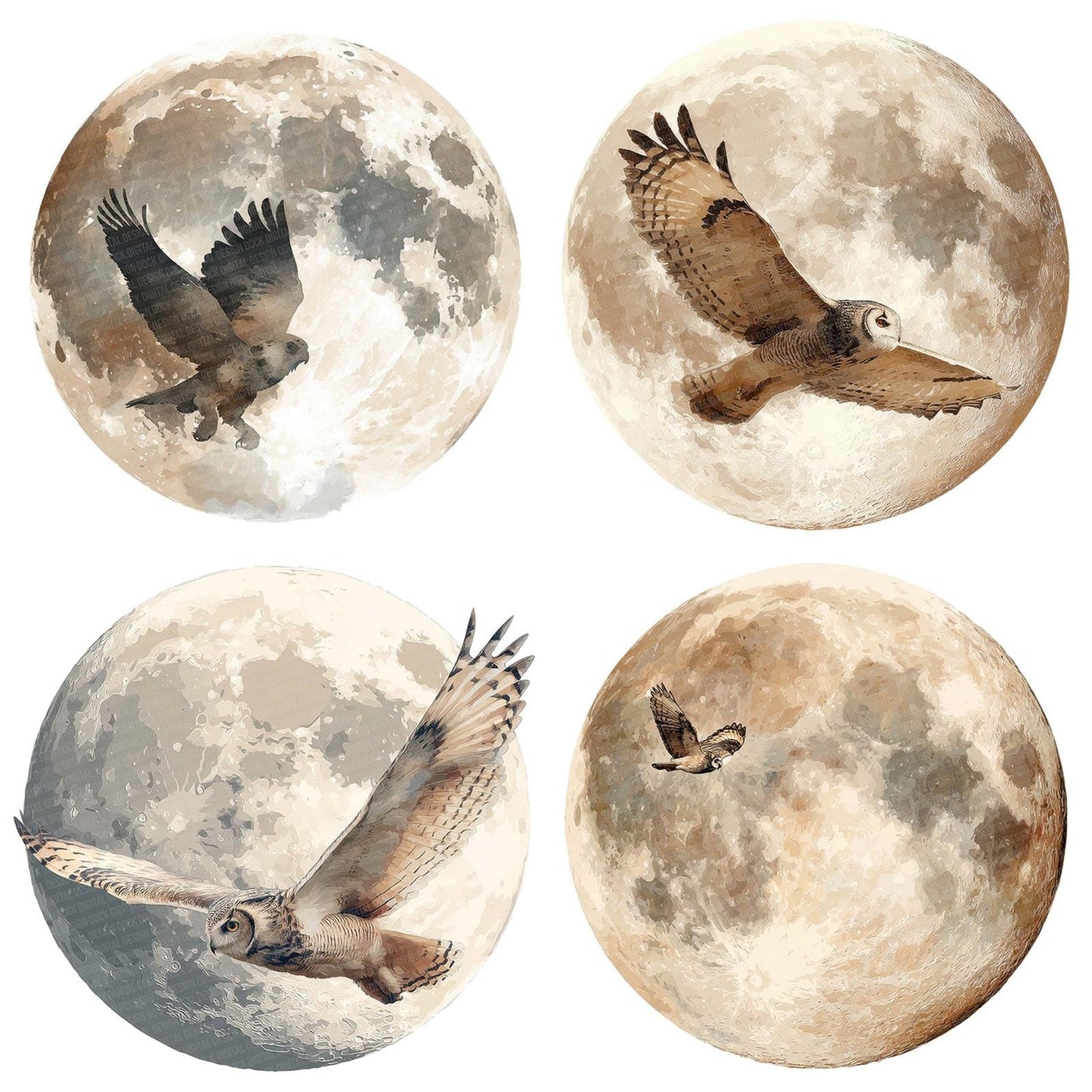 Moon Owl Silhouette Clipart Set (DDD006094)
