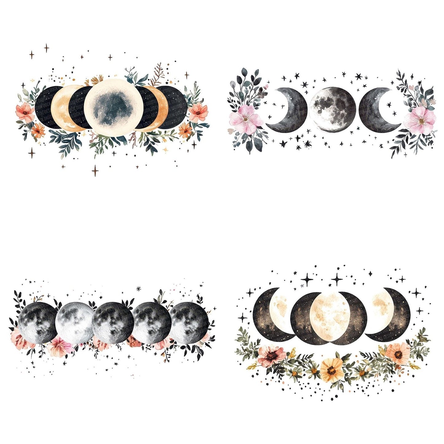 Moon Phases with Flowers Clipart Set (DDD006096)