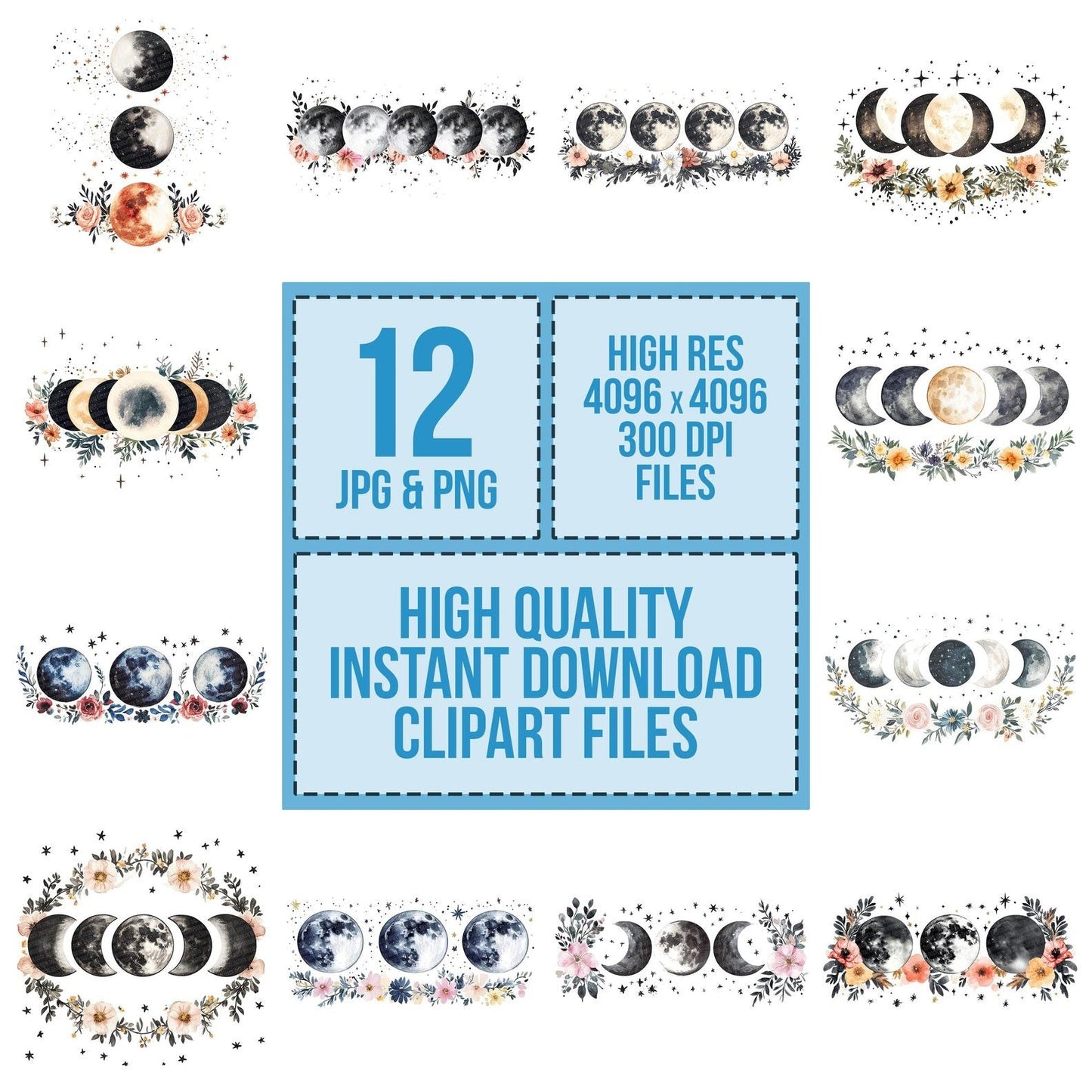 Moon Phases with Flowers Clipart Set (DDD006096)