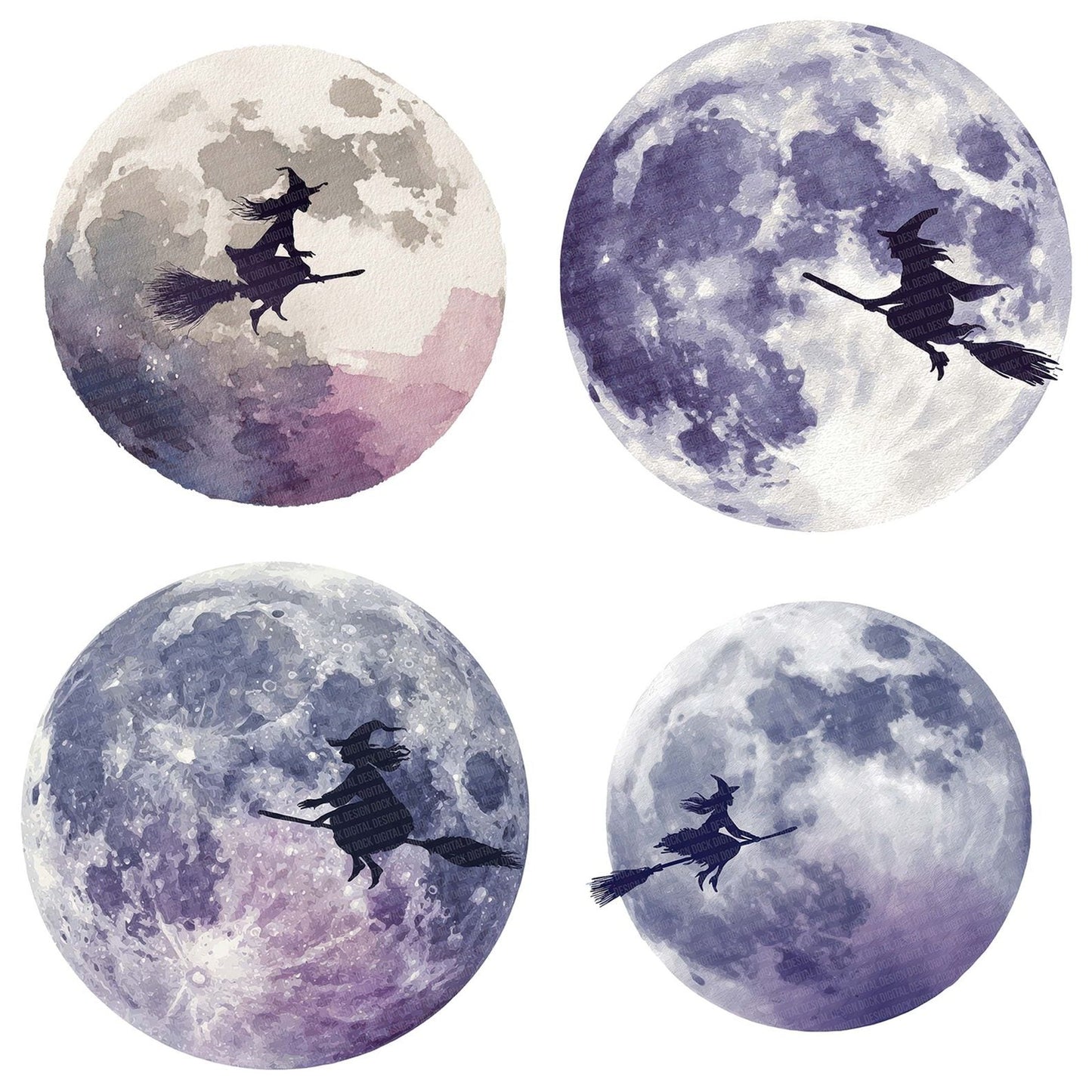 Moon Witch Silhouette Clipart Set (DDD006097)