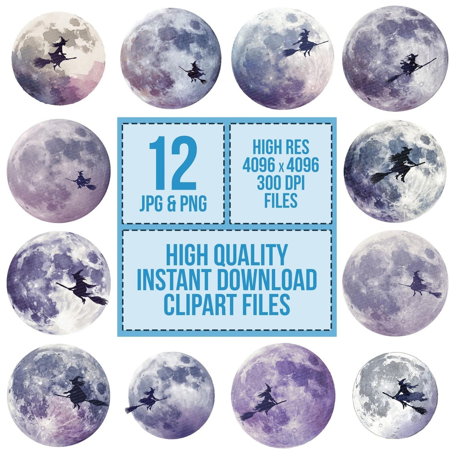 Moon Witch Silhouette Clipart Set (DDD006097)