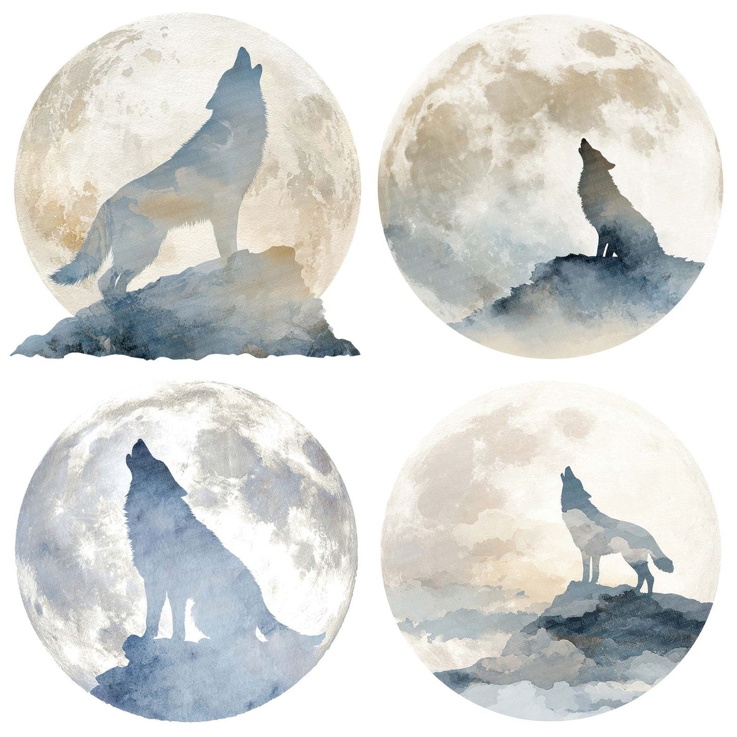 Moon Wolf Silhouette Clipart Set (DDD006099)