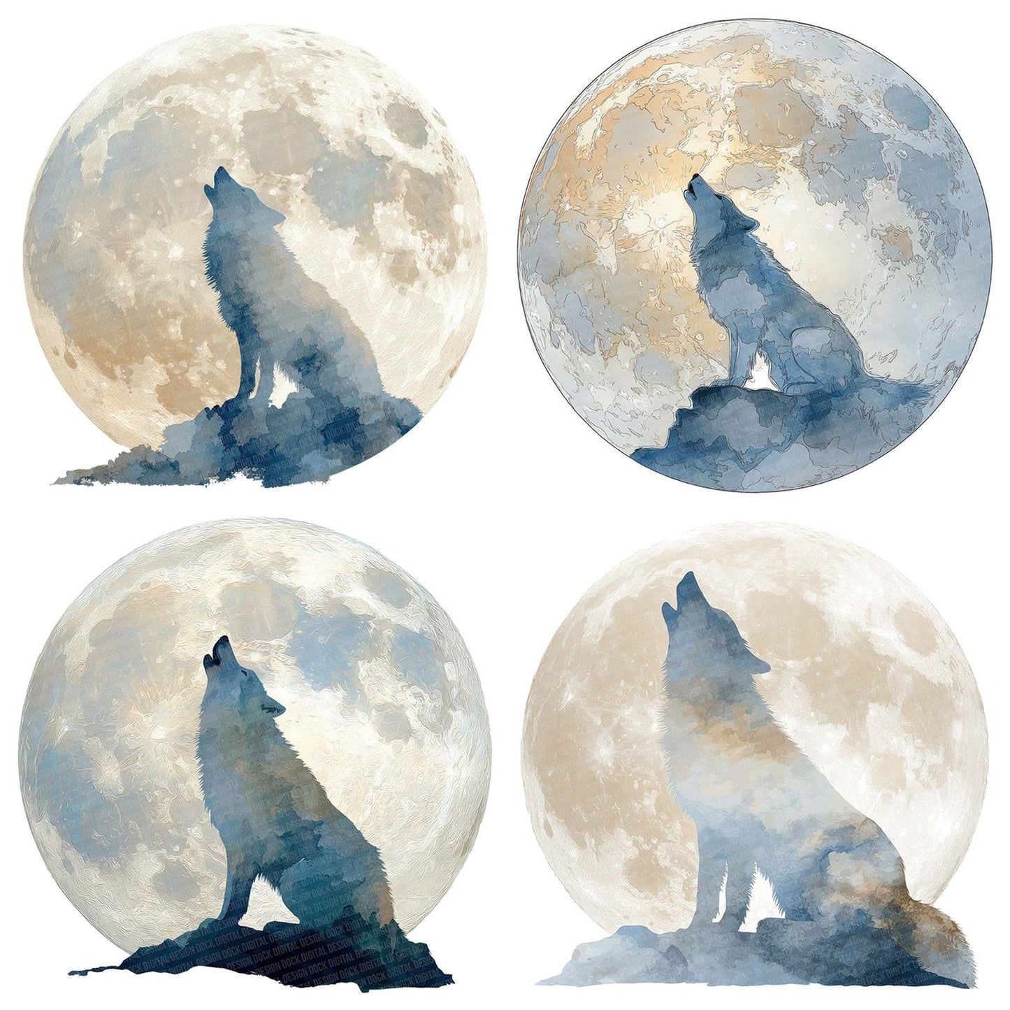 Moon Wolf Silhouette Clipart Set (DDD006099)