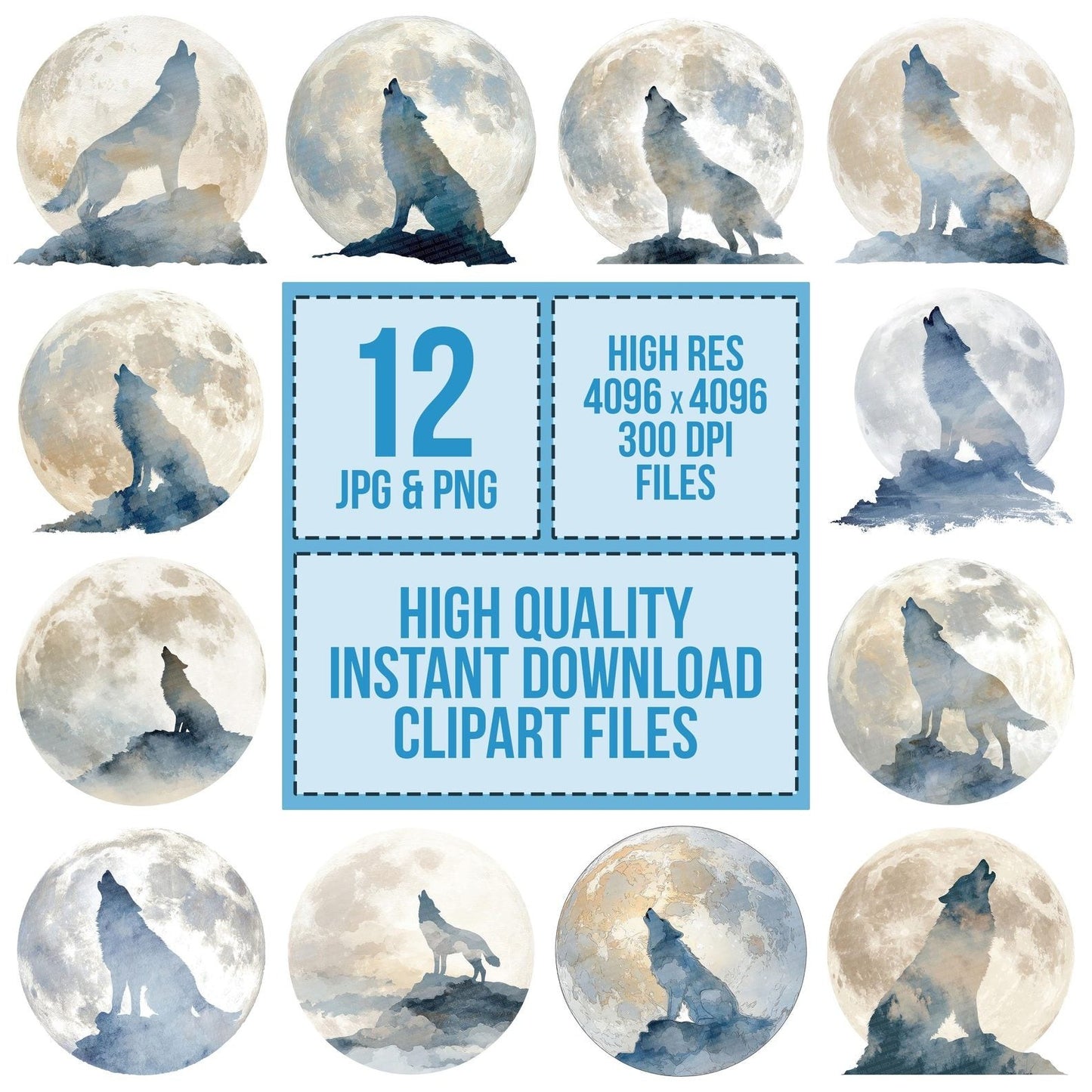 Moon Wolf Silhouette Clipart Set (DDD006099)