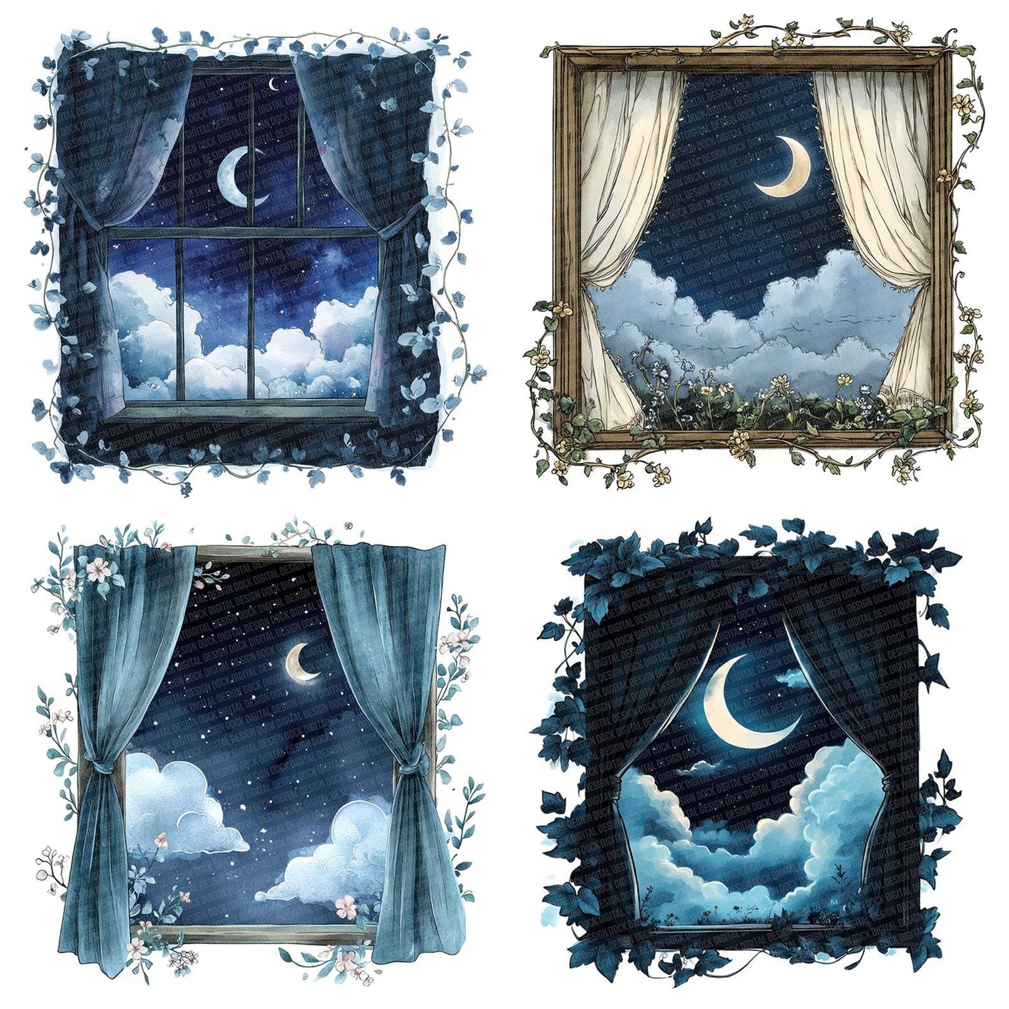 Moonlit Window with Vines Clipart Set (DDD006101)
