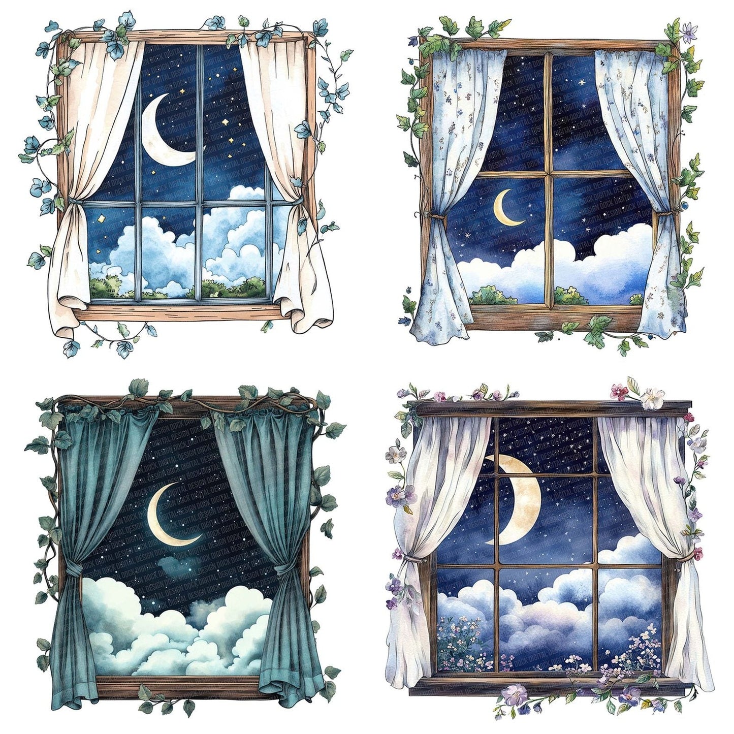 Moonlit Window with Vines Clipart Set (DDD006101)
