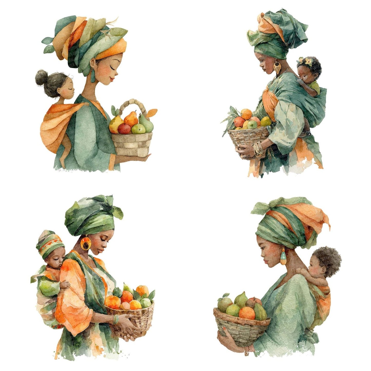 Mother Carrying Child and Basket Clipart Set (DDD006108)